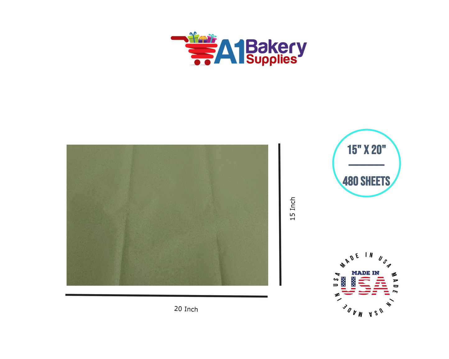 Sage Tissue Paper Squares, Bulk 480 Sheets, Premium Gift Wrap and Art Supplies for Birthdays, Holidays, or Presents by A1BakerySupplies, Large 15 Inch x 20 Inch