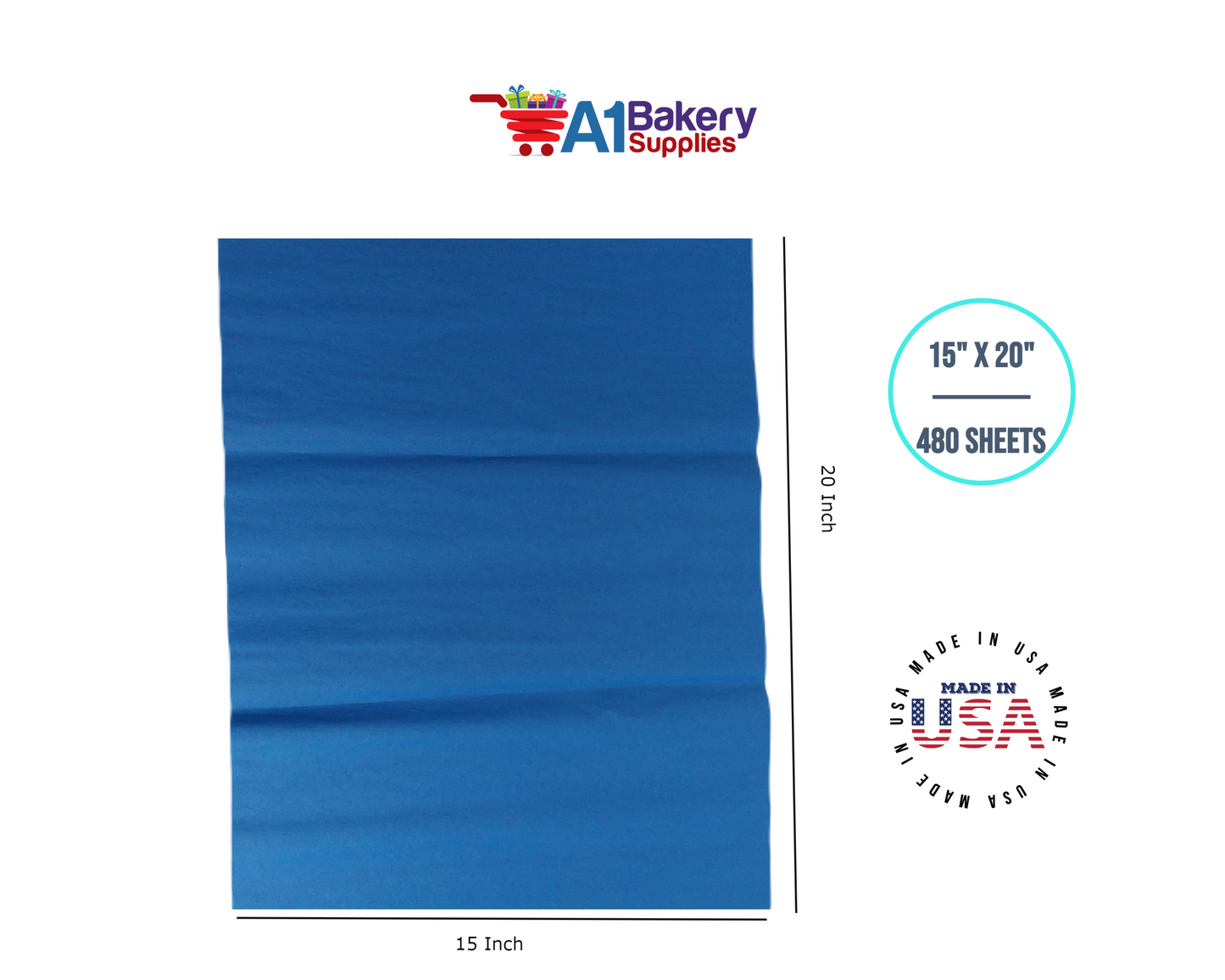 Dark Blue Tissue Paper Squares, Bulk 480 Sheets, Premium Gift Wrap and Art Supplies for Birthdays, Holidays, or Presents by A1BakerySupplies, Large 15 Inch x 20 Inch