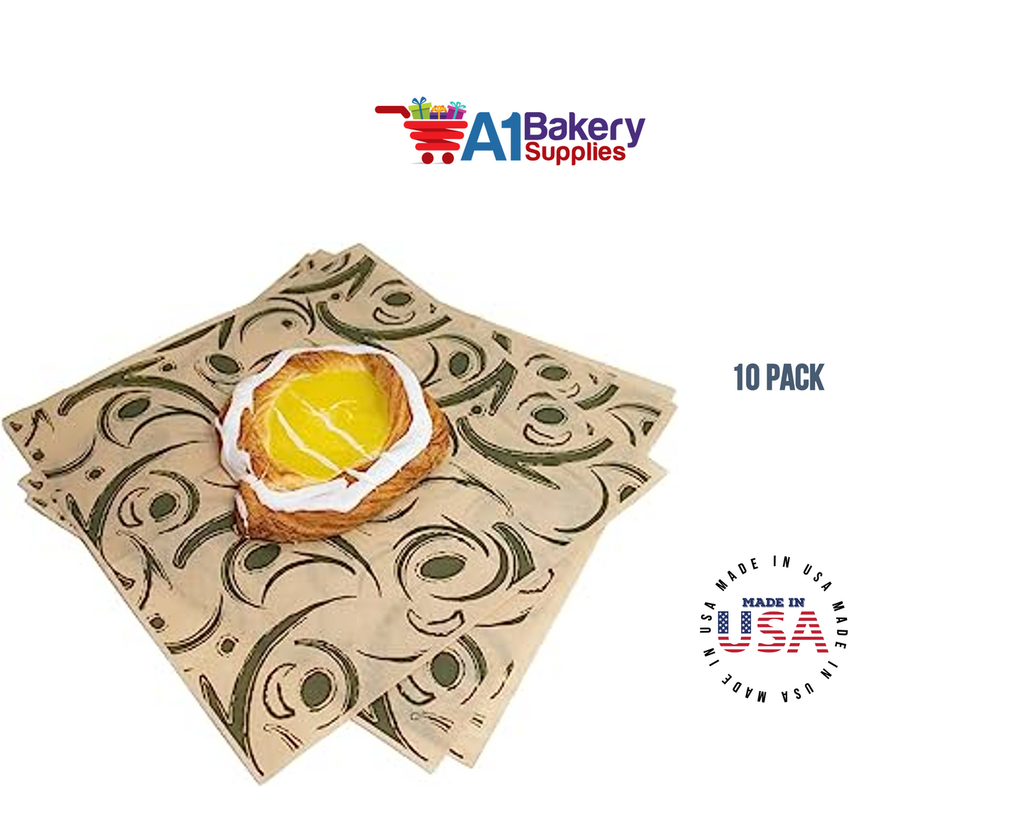 Deli Sandwich Wraps Basket Liners and Food Wrapping Liner Papers by A1 Bakery Supplies of 10 pack (Green Swril)