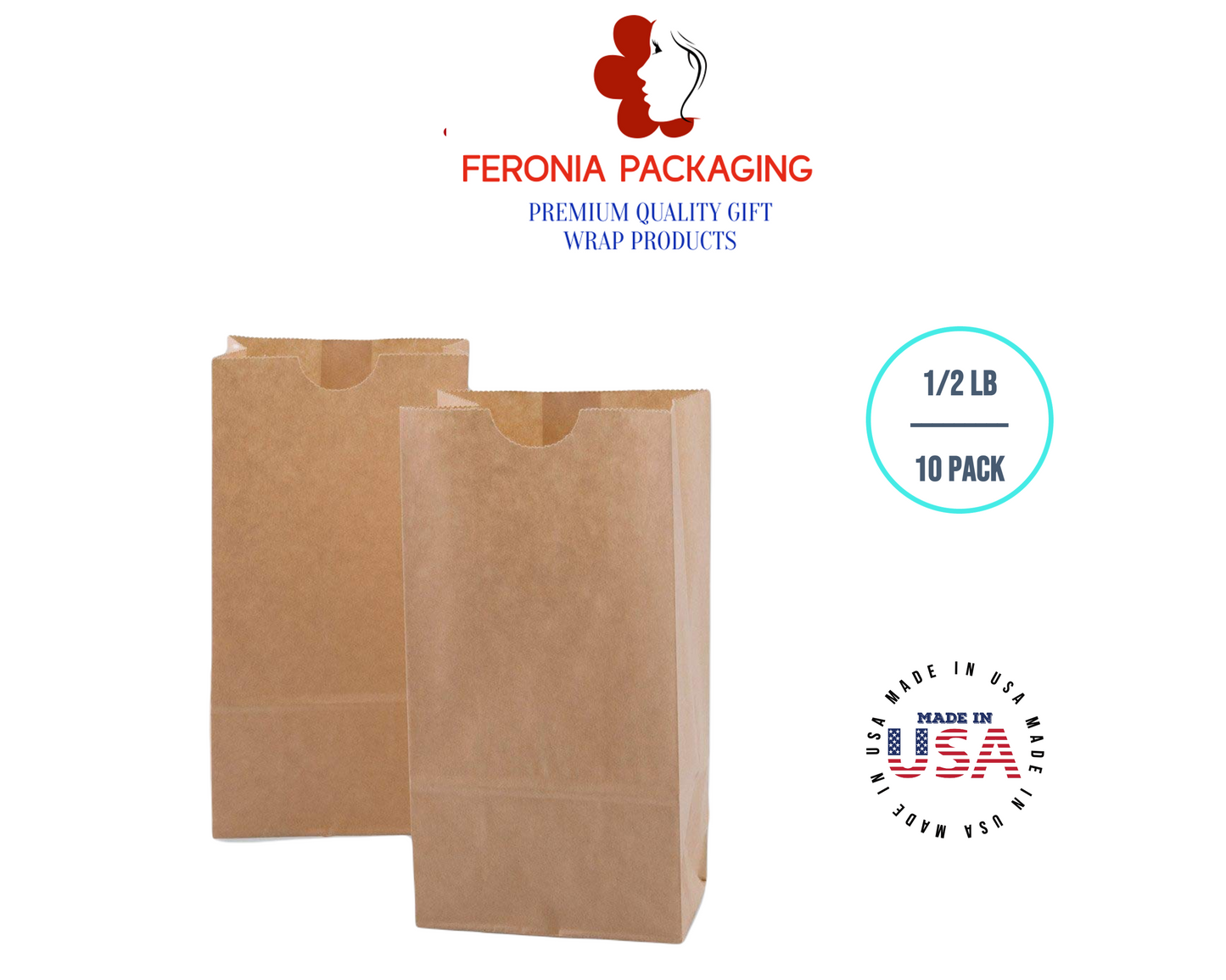 1/2 LB Kraft Poly-Lined Reclosable Tin Tie Bags Without Window - 10 Pack