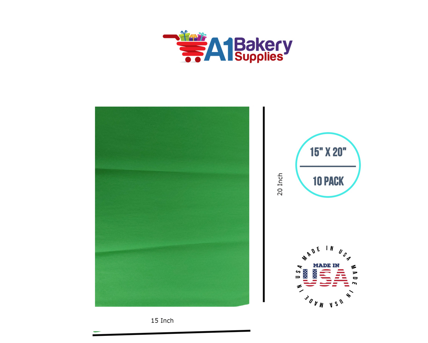 Groovy Green Tissue Paper Squares, Bulk 10 Sheets, Premium Gift Wrap and Art Supplies for Birthdays, Holidays, or Presents by A1BakerySupplies, small 15 Inch x 20 Inch
