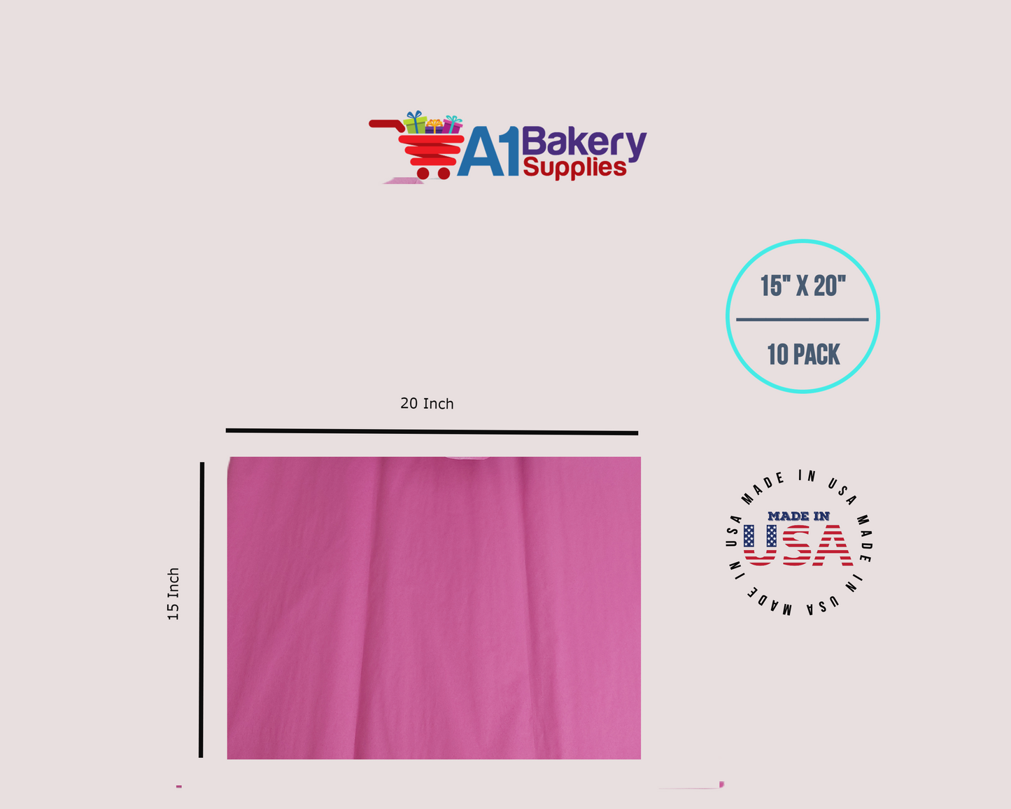 Fuchsia PinkTissue Paper Squares, Bulk 10 Sheets, Premium Gift Wrap and Art Supplies for Birthdays, Holidays, or Presents by A1BakerySupplies, Large 15 Inch x 20 Inch