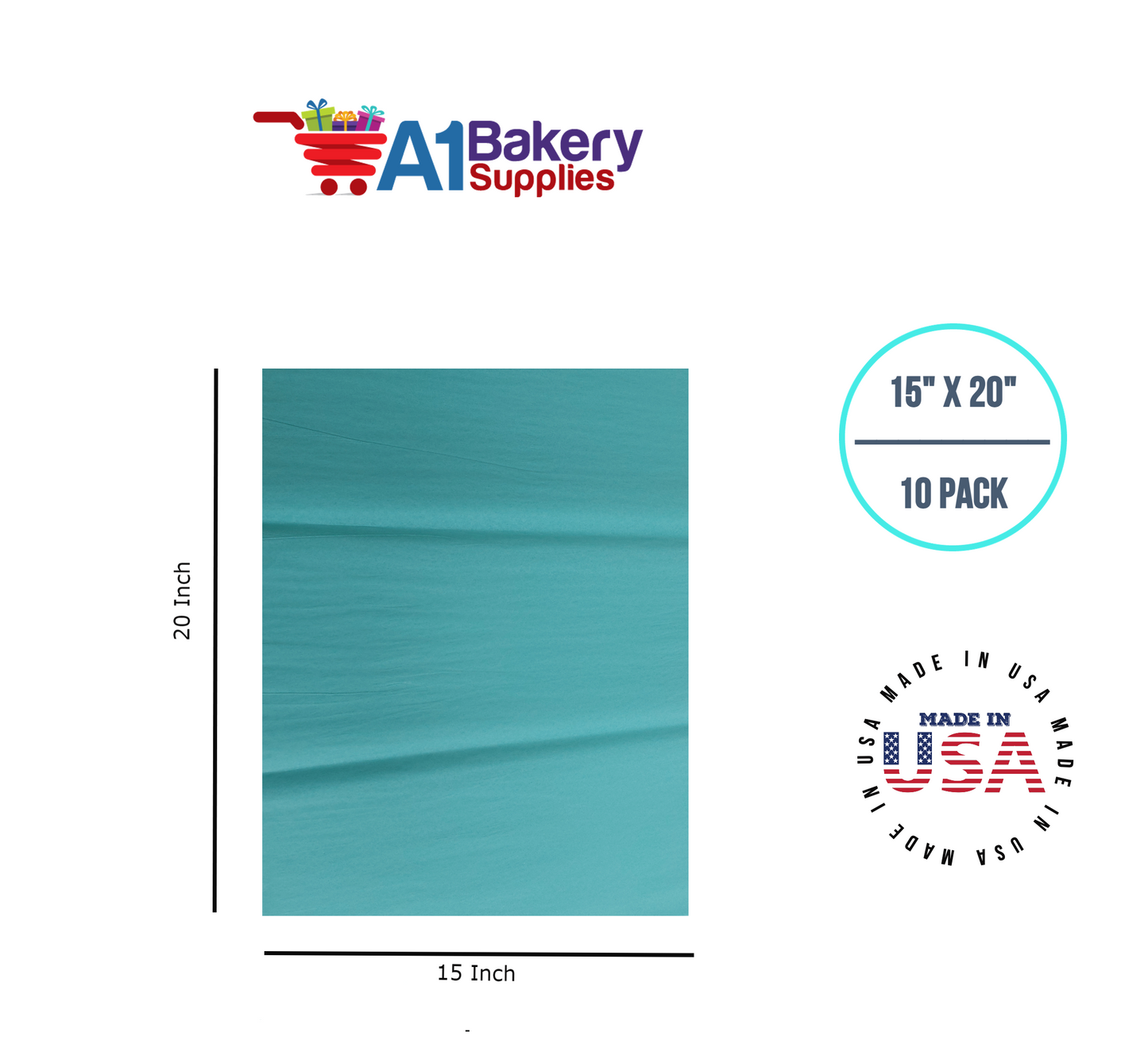 Aqua Blue Tissue Paper Squares, Bulk 10 Sheets, Premium Gift Wrap and Art Supplies for Birthdays, Holidays, or Presents by A1BakerySupplies, Small 15 Inch x 20 Inch