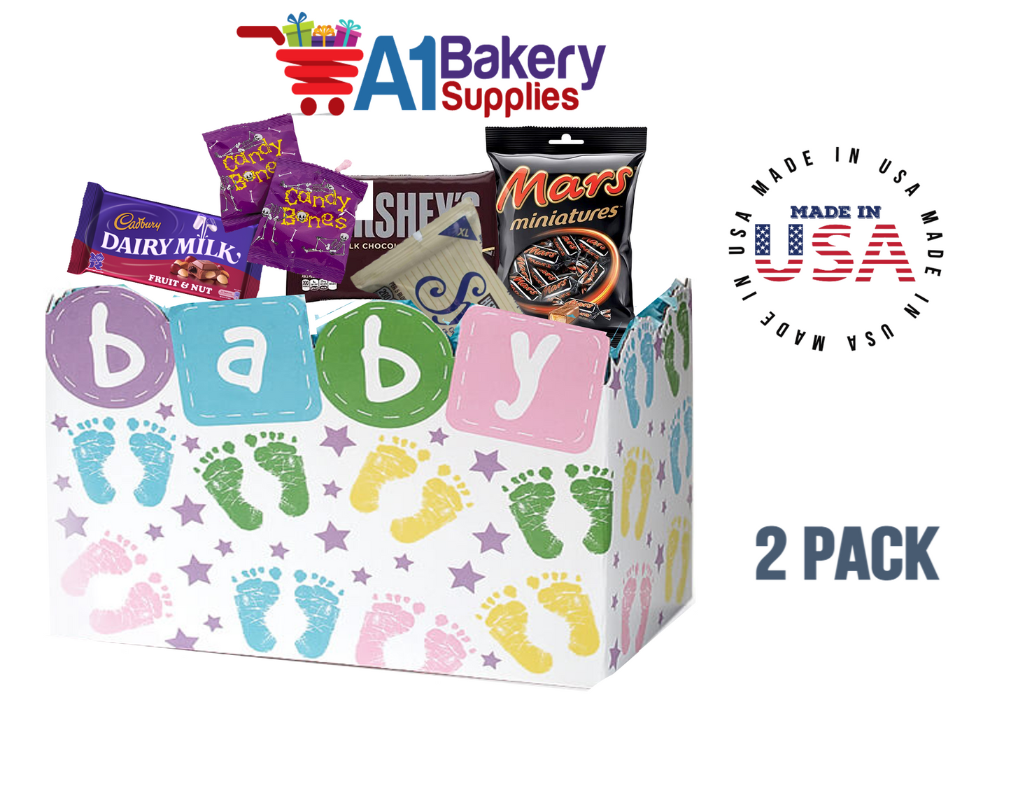 Baby Steps Basket Box, Theme Gift Box, Large 10.25 (Length) x 6 (Width) x 7.5 (Height), 2 Pack