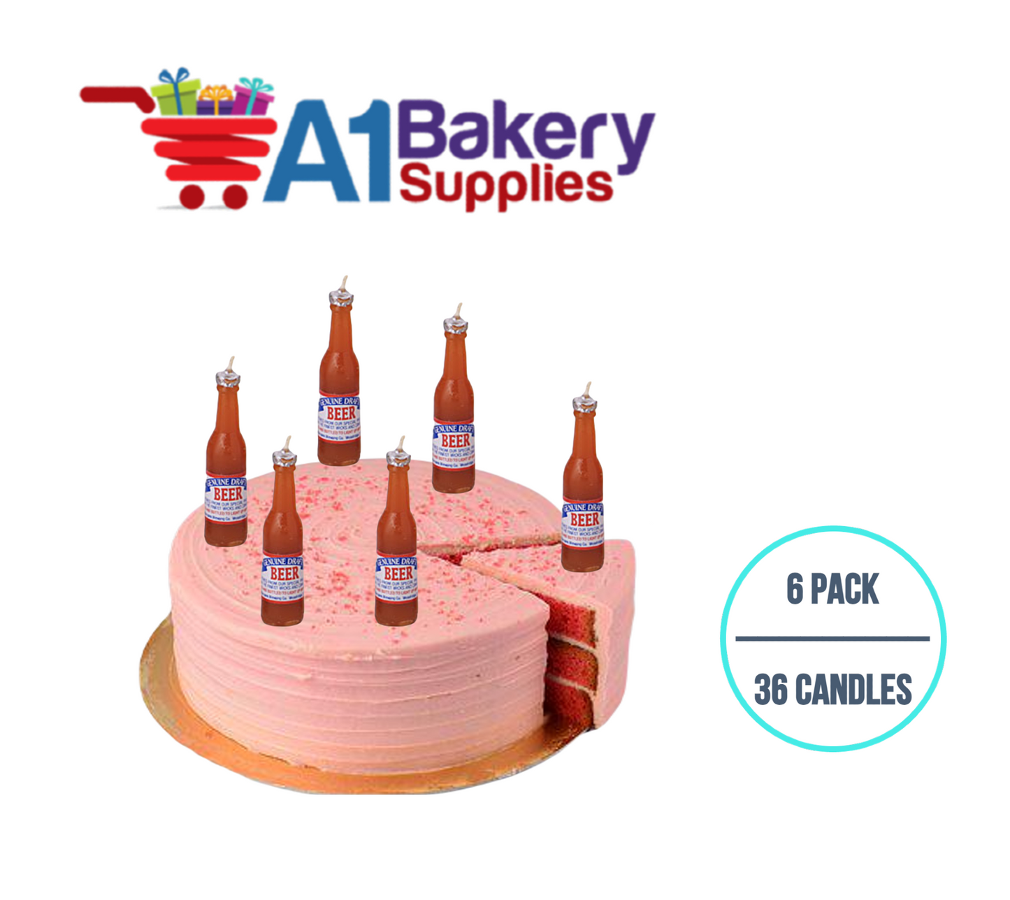 A1BakerySupplies Beer Bottle Novelty Candles 6 pack for Birthday Cake Decorations and Anniversary