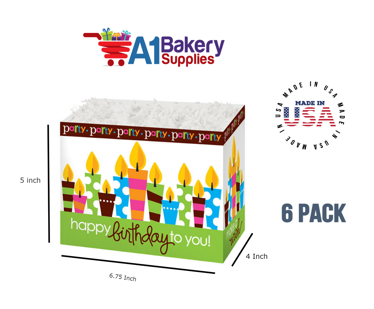 Birthday Party Basket Box, Theme Gift Box, Small 6.75 (Length) x 4 (Width) x 5 (Height), 6 Pack