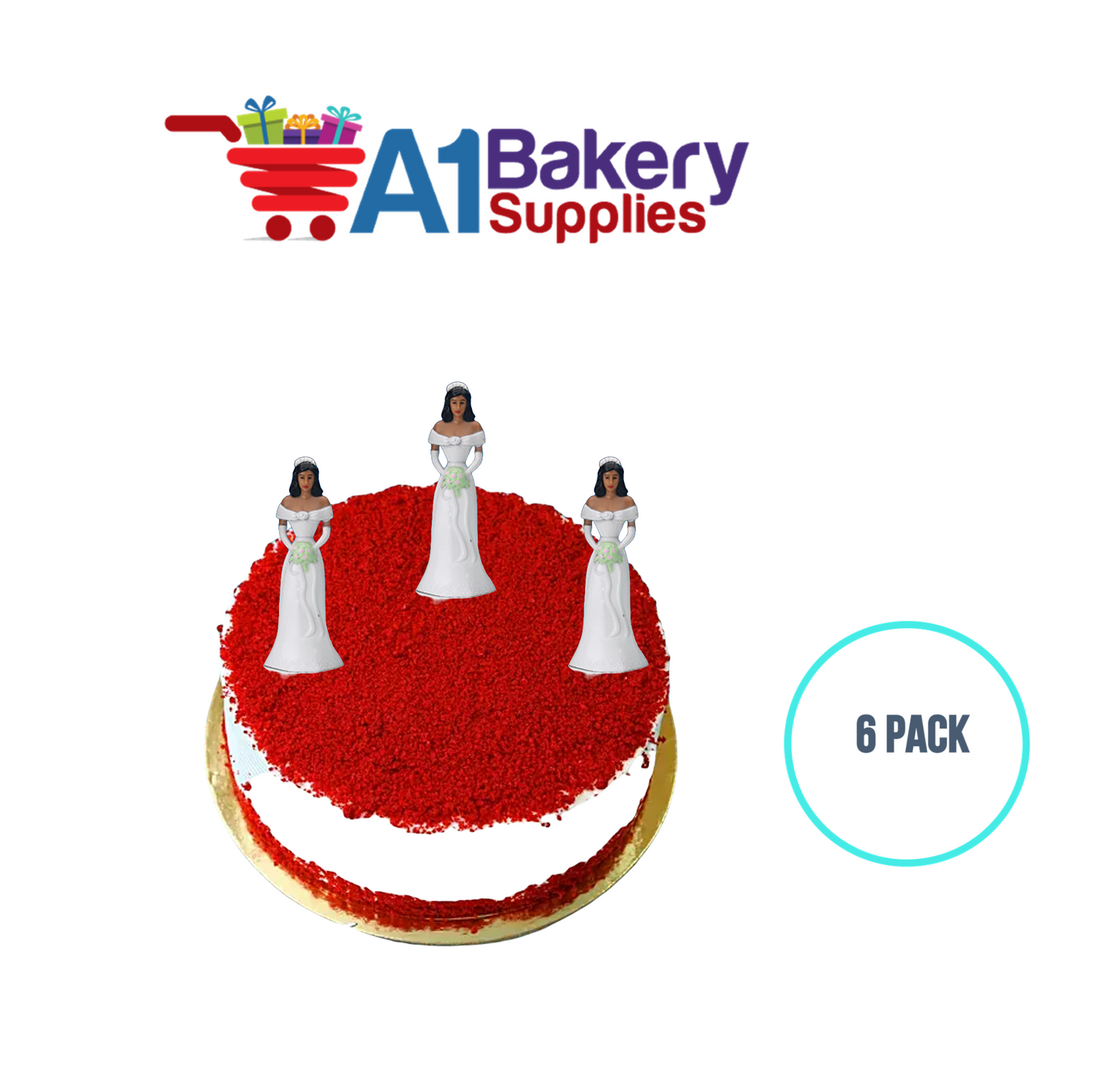 A1BakerySupplies Bride - White - A.A. 6 pack Wedding Accessories for Birthday Cake Decorations and Marriages