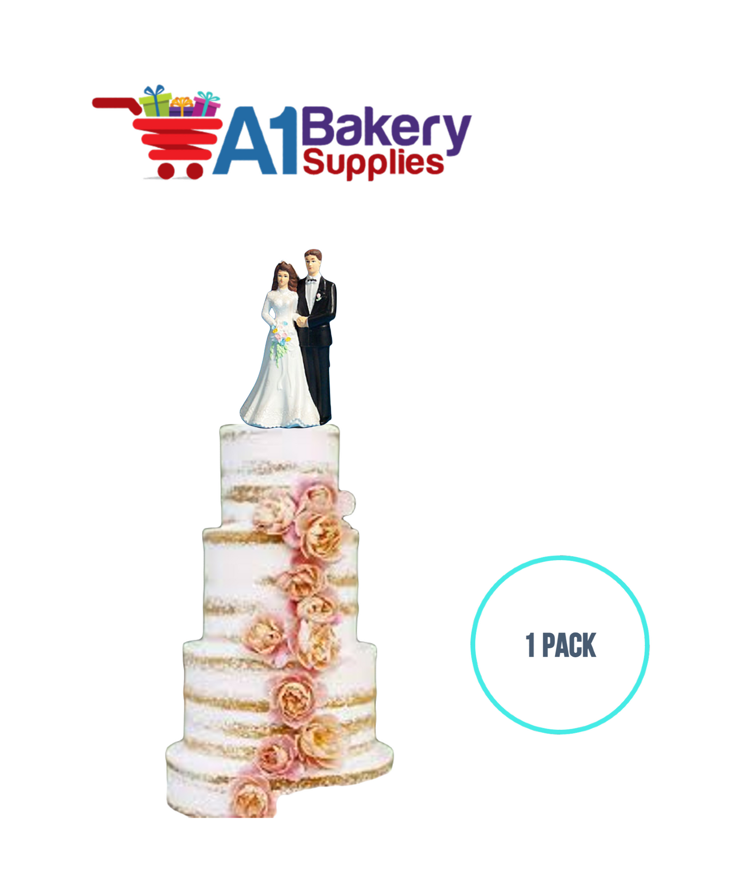 A1BakerySupplies Bride & Groom Figure Pl. 1 pack Wedding Accessories for Birthday Cake Decorations and Marriages