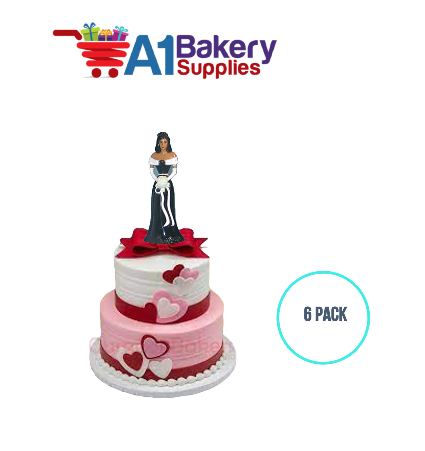 A1BakerySupplies Bridesmaid - Black - A.A. 6 pack Wedding Accessories for Birthday Cake Decorations and Marriages