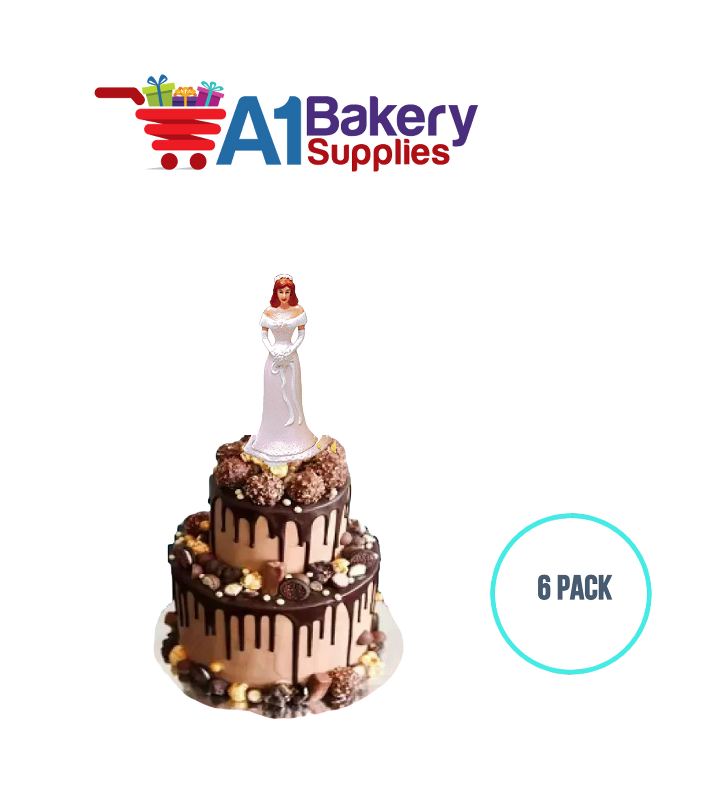 A1BakerySupplies Bridesmaid - Pink 6 pack Wedding Accessories for Birthday Cake Decorations and Marriages