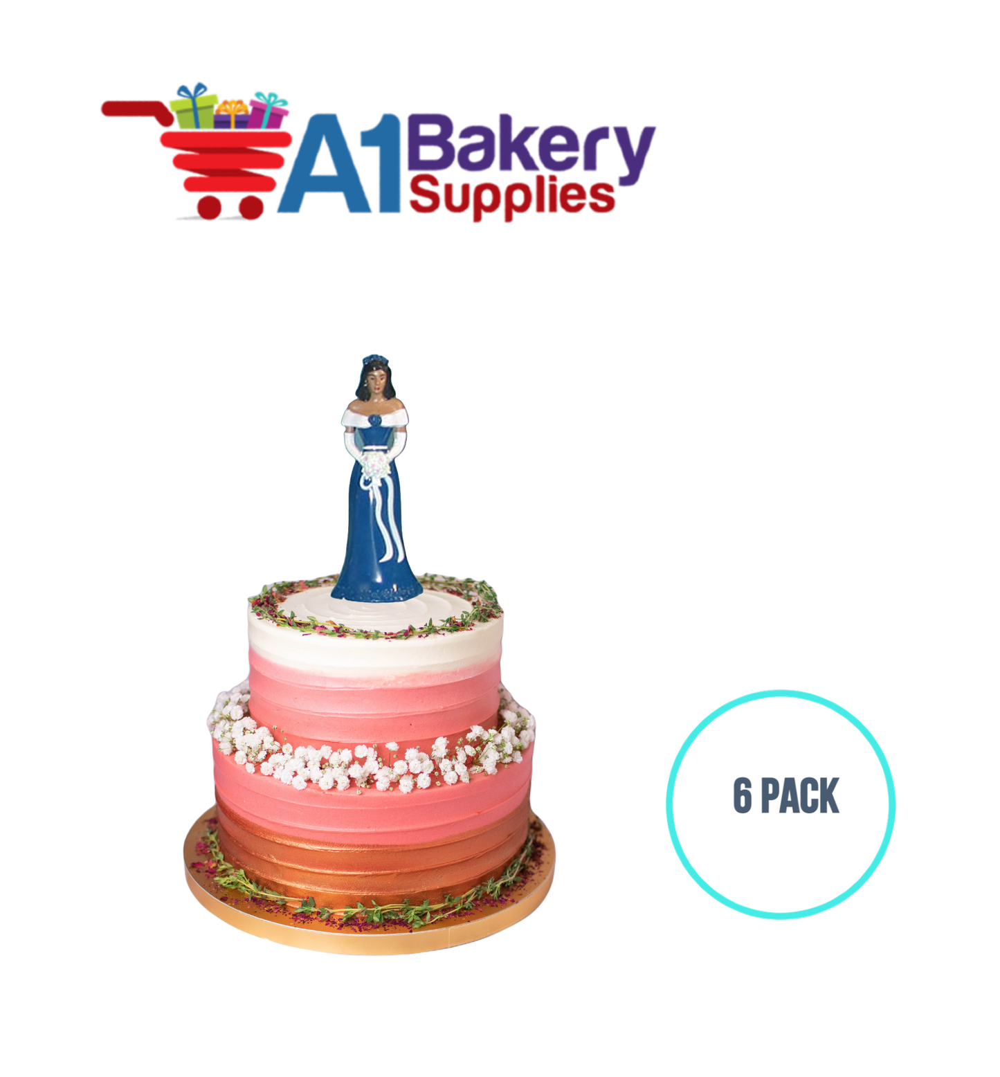 A1BakerySupplies Bridesmaid - Royal Blue - A.A. 6 pack Wedding Accessories for Birthday Cake Decorations and Marriages