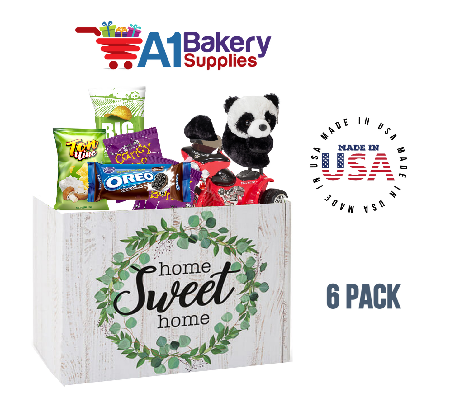 Farmhouse Home Sweet Home Basket Box, Theme Gift Box, Large 10.25 (Length) x 6 (Width) x 7.5 (Height), 6 Pack