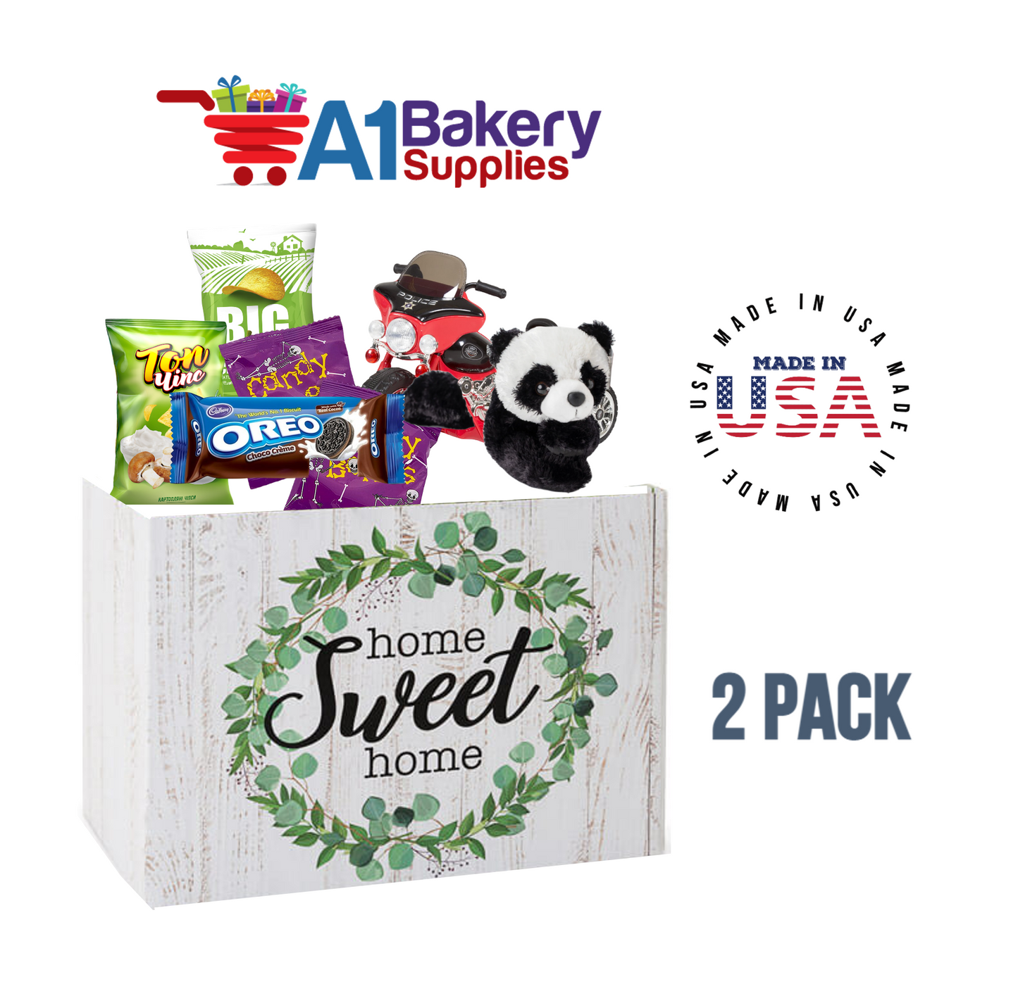 Farmhouse Home Sweet Home Basket Box, Theme Gift Box, Large 10.25 (Length) x 6 (Width) x 7.5 (Height), 2 Pack