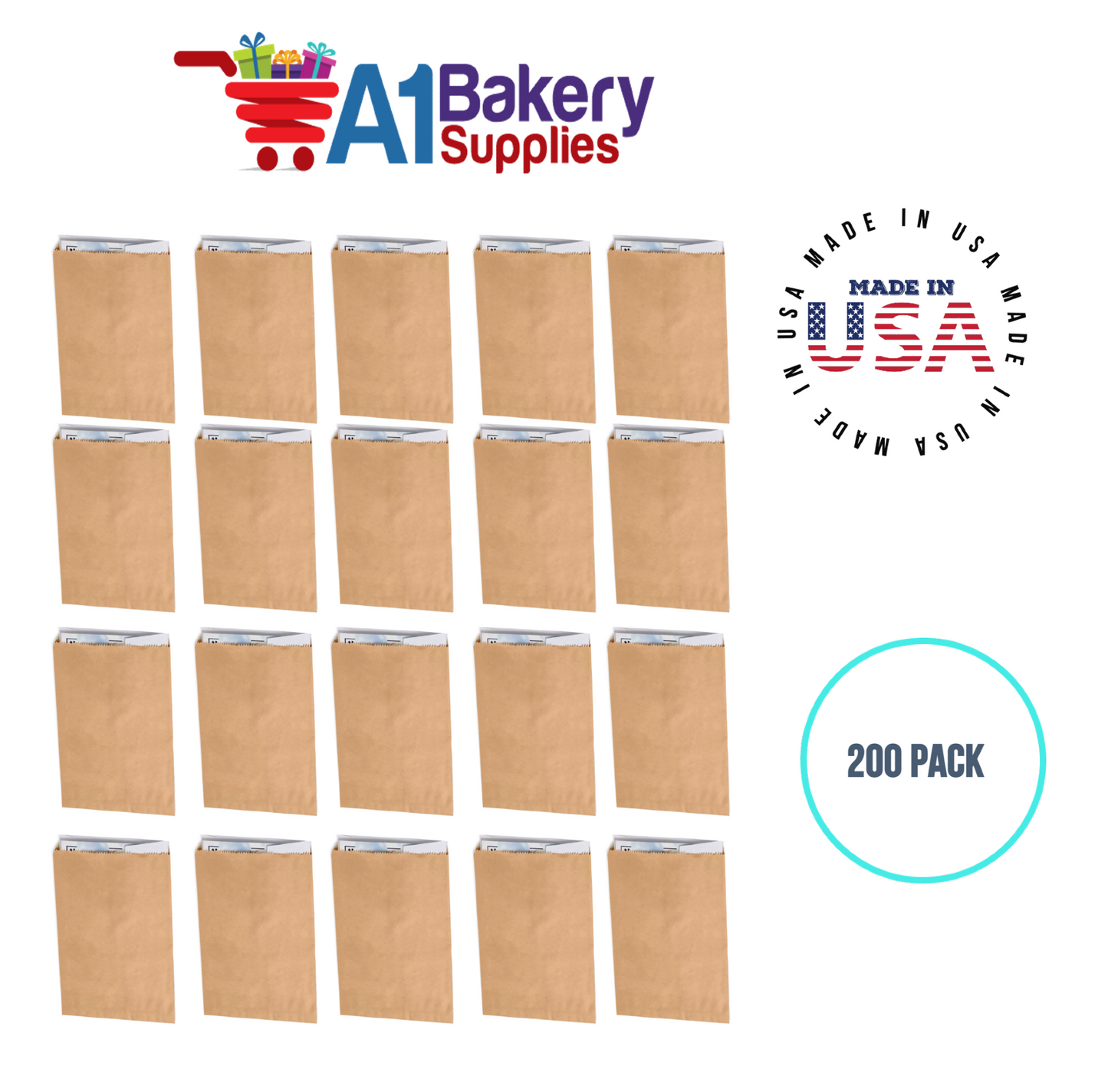 Kraft Flat Merchandise Bags, Medium, 200 Pack - 6-1/4"x9-1/4"