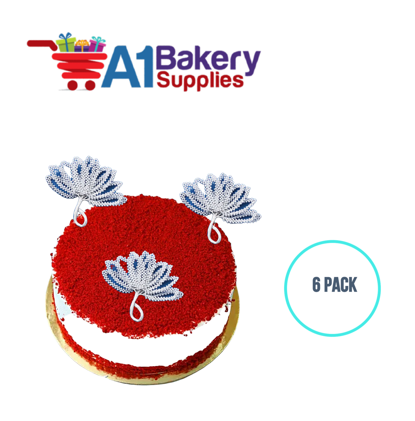 A1BakerySupplies Pearl Leaf On Wire 6 pack Wedding Accessories for Birthday Cake Decorations and Marriages