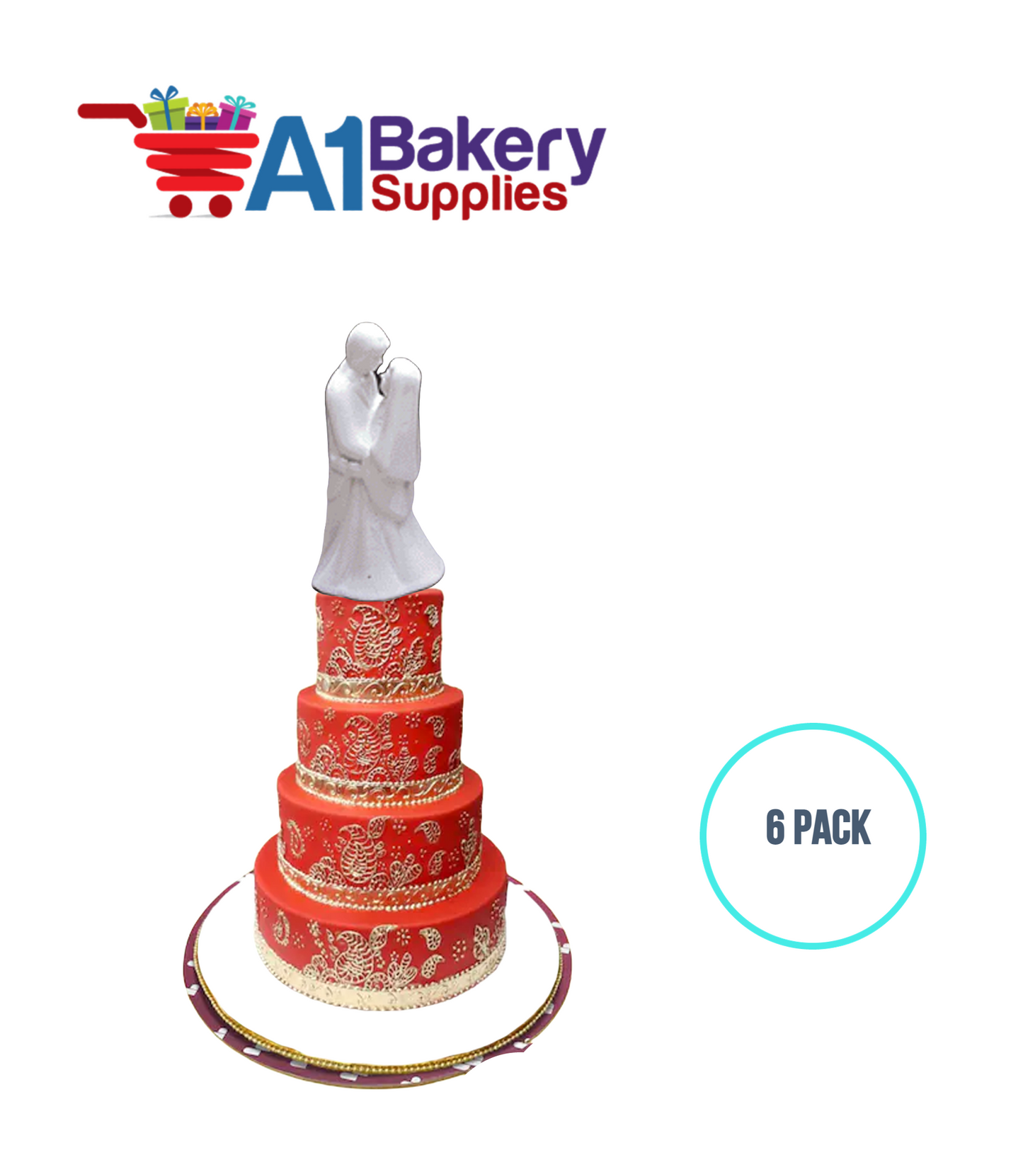 A1BakerySupplies Porcelain Bisque Couple 6 pack Wedding Accessories for Birthday Cake Decorations and Marriages