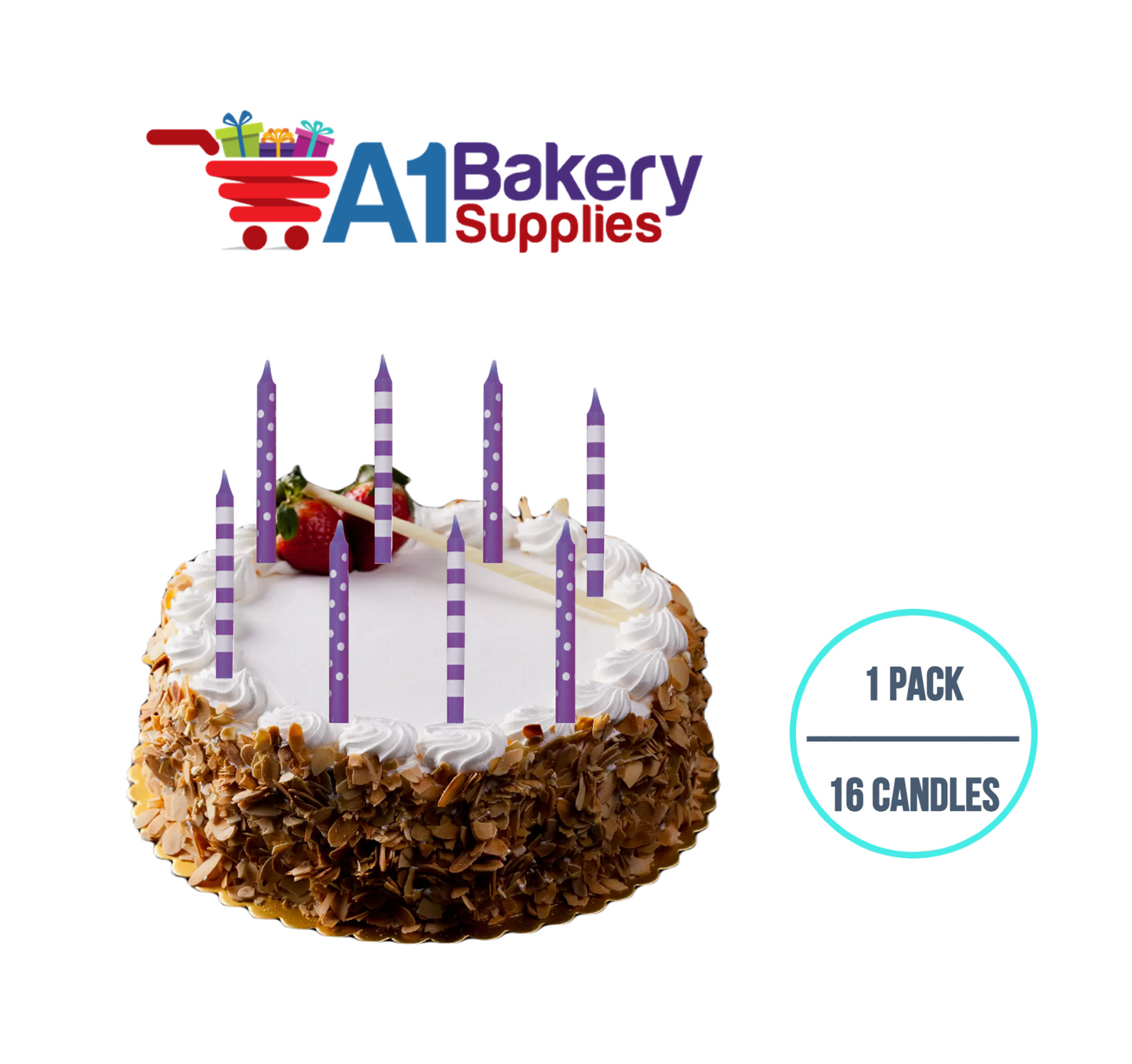 A1BakerySupplies Purple Stripes And Dots Candles 1 pack for Birthday Cake Decorations and Anniversary