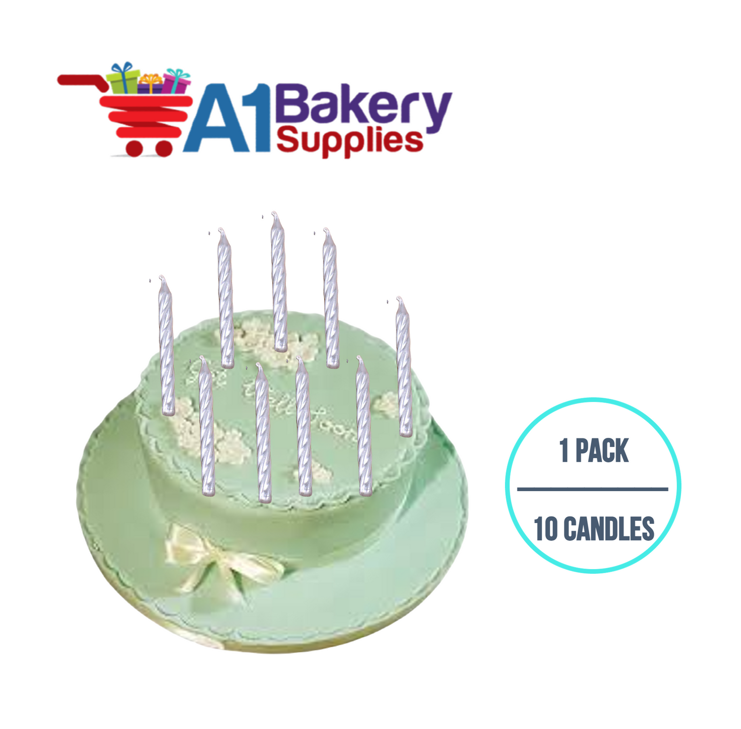 A1BakerySupplies Silver Birthday Candles 1 pack for Birthday Cake Decorations and Anniversary