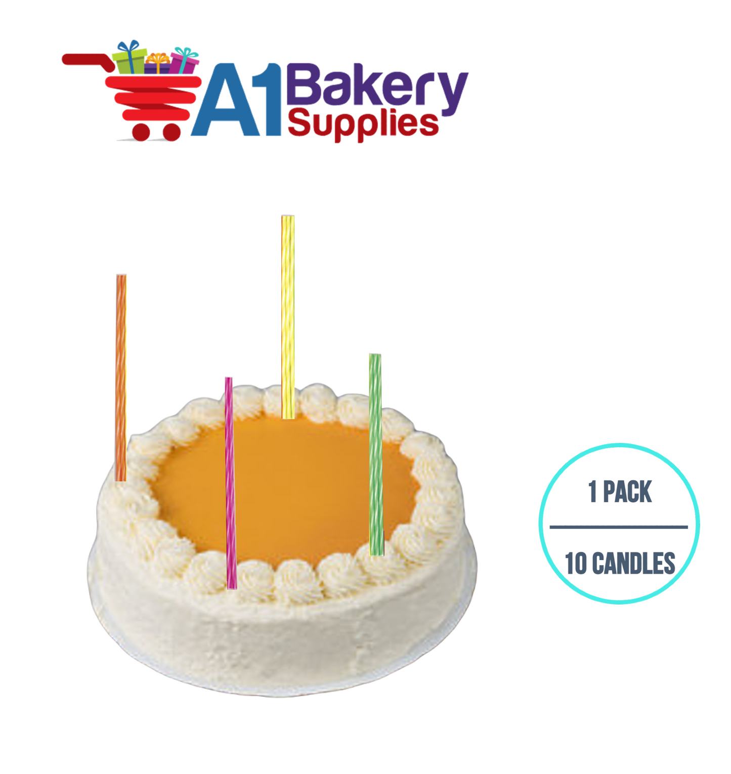 A1BakerySupplies Slim Candles - Neon Striped 1 pack for Birthday Cake Decorations and Anniversary