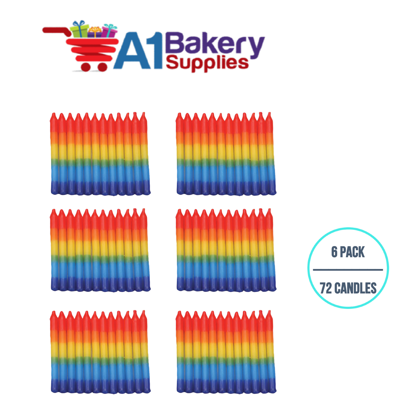 A1BakerySupplies Tye-Dye Rainbow Birthday Candles 6 pack for Birthday Cake Decorations and Anniversary