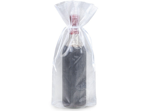 10 Pack Wine & Bottle Organza Favor Gift Bags Wine bottle bag 6.5 x 15 inch - Fits most bottles ( White )