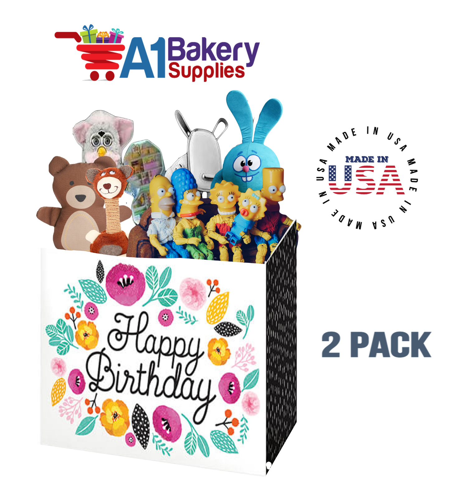 Birthday Flowers Basket Box, Theme Gift Box, Small 6.75 (Length) x 4 (Width) x 5 (Height), 2 Pack