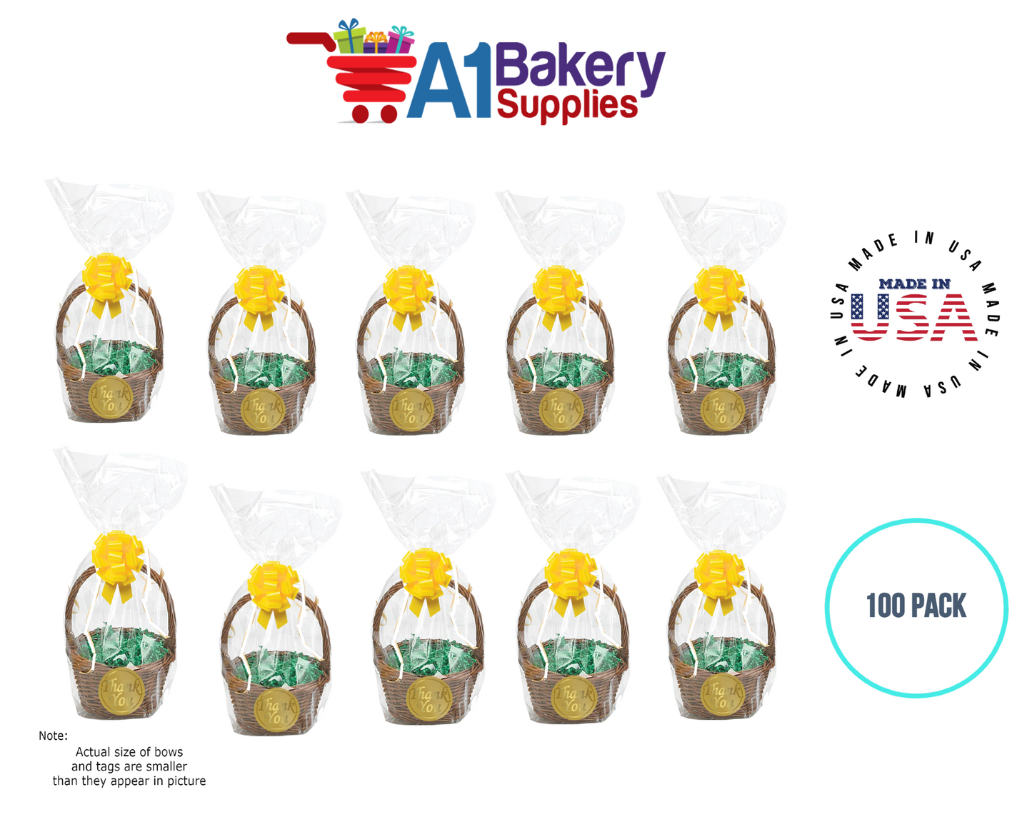 BOPP Sealable Cellophane Bags and Clear Gift Basket Wrap Packaging, 12 in x 24 in, Clear Cello Wrapping for Baby Shower, Wedding Party, or Event Giveaways, 100 Pack