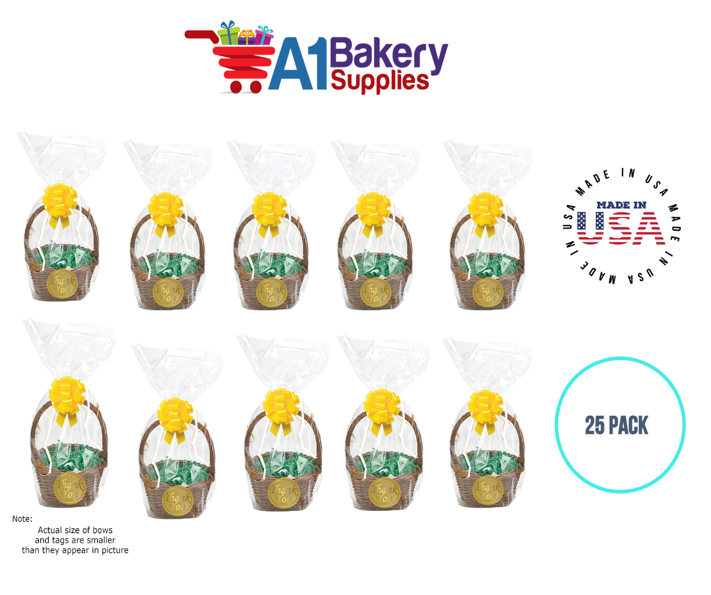 BOPP Sealable Cellophane Bags and Clear Gift Basket Wrap Packaging, 12 in x 24 in, Clear Cello Wrapping for Baby Shower, Wedding Party, or Event Giveaways, 25 Pack