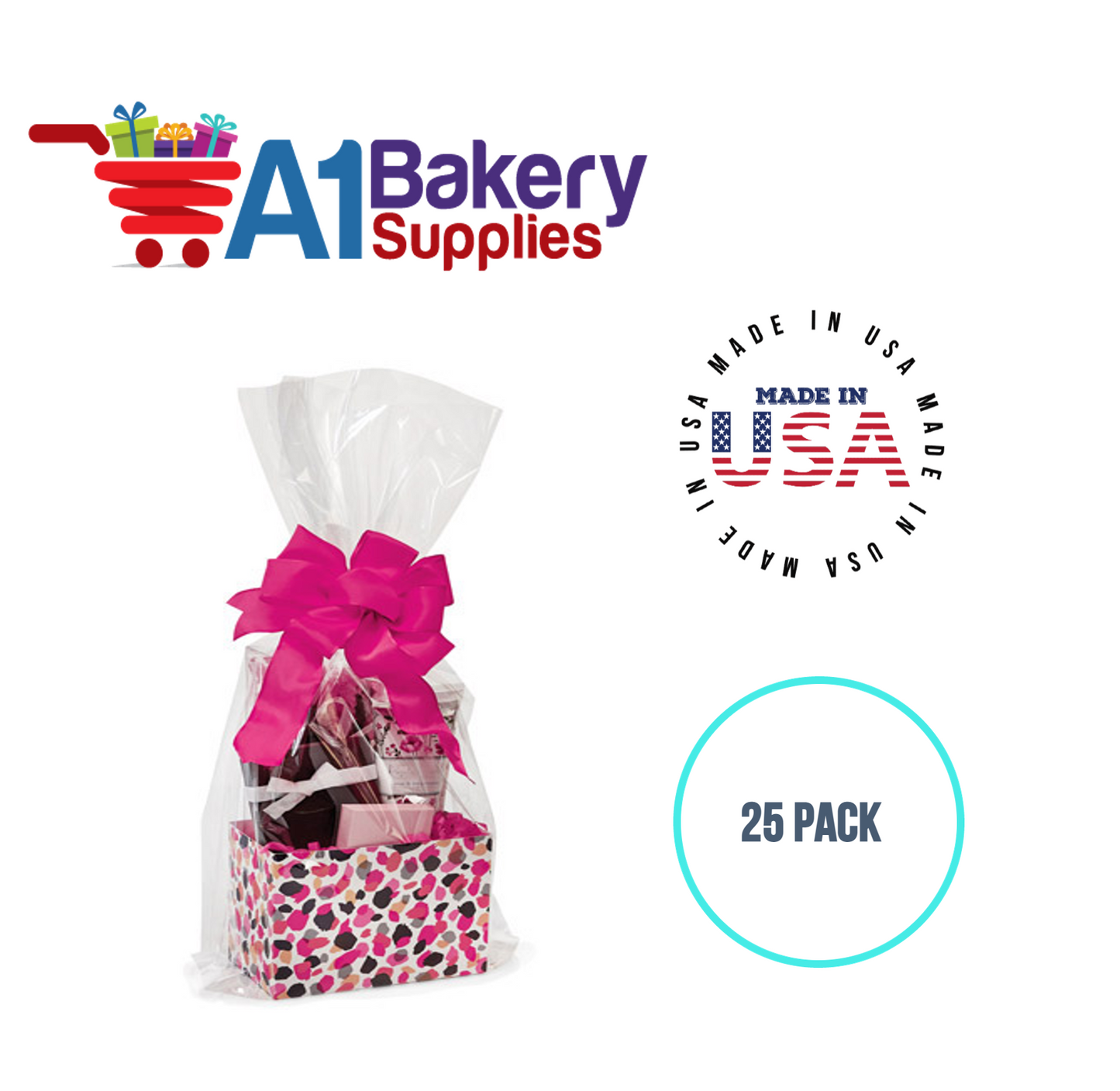 Gusset Basket Size 1.2 MIL BOPP Sealable Cellophane Gift Bags Bags for Gift Packing 4 x 2.5 x 9 Inch, 25 Pack