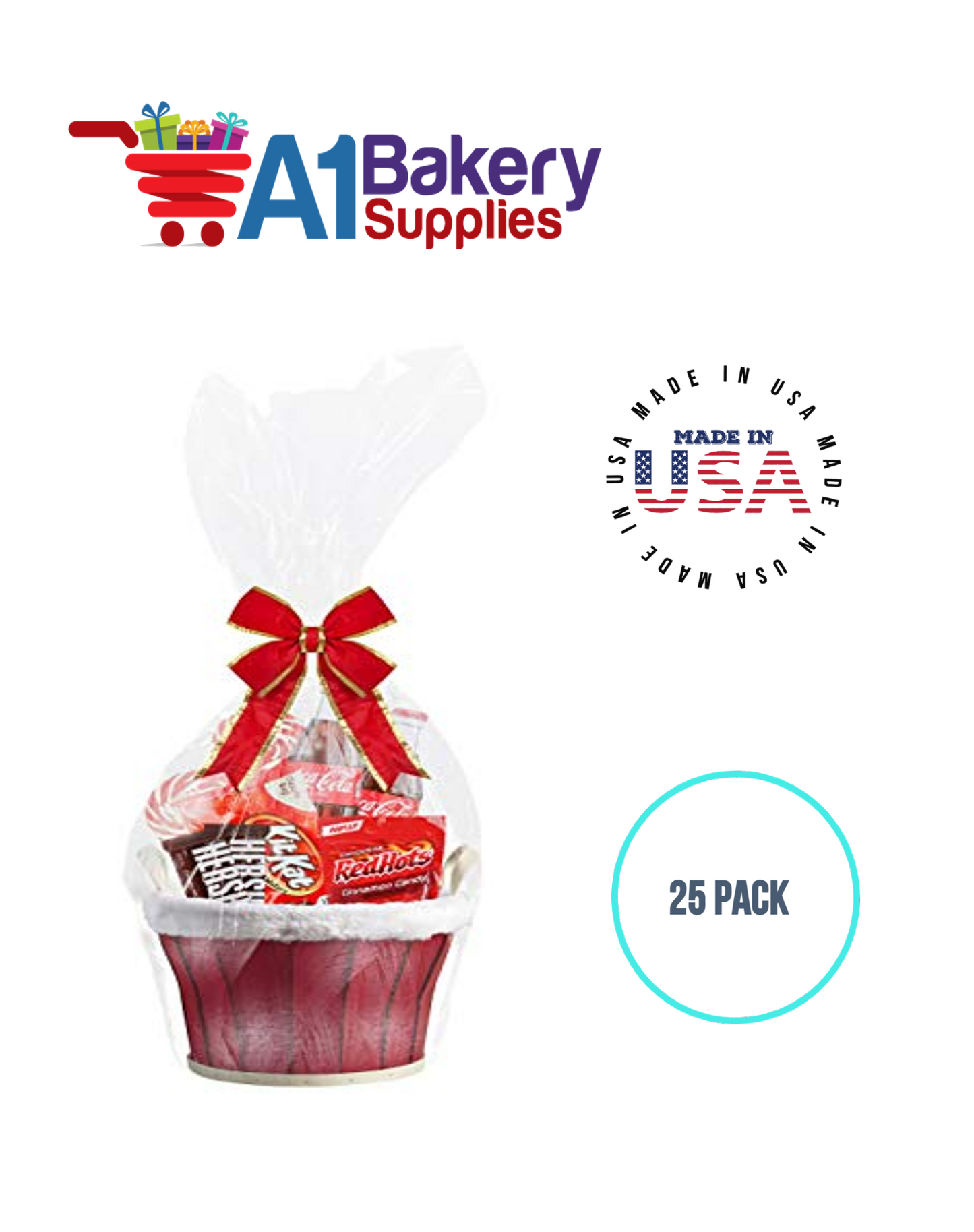 Gusset Basket Size 1.2 MIL BOPP Sealable Cellophane Gift Bags Bags for Gift Packing 4 x 2.5 x 17 Inch, 25 Pack