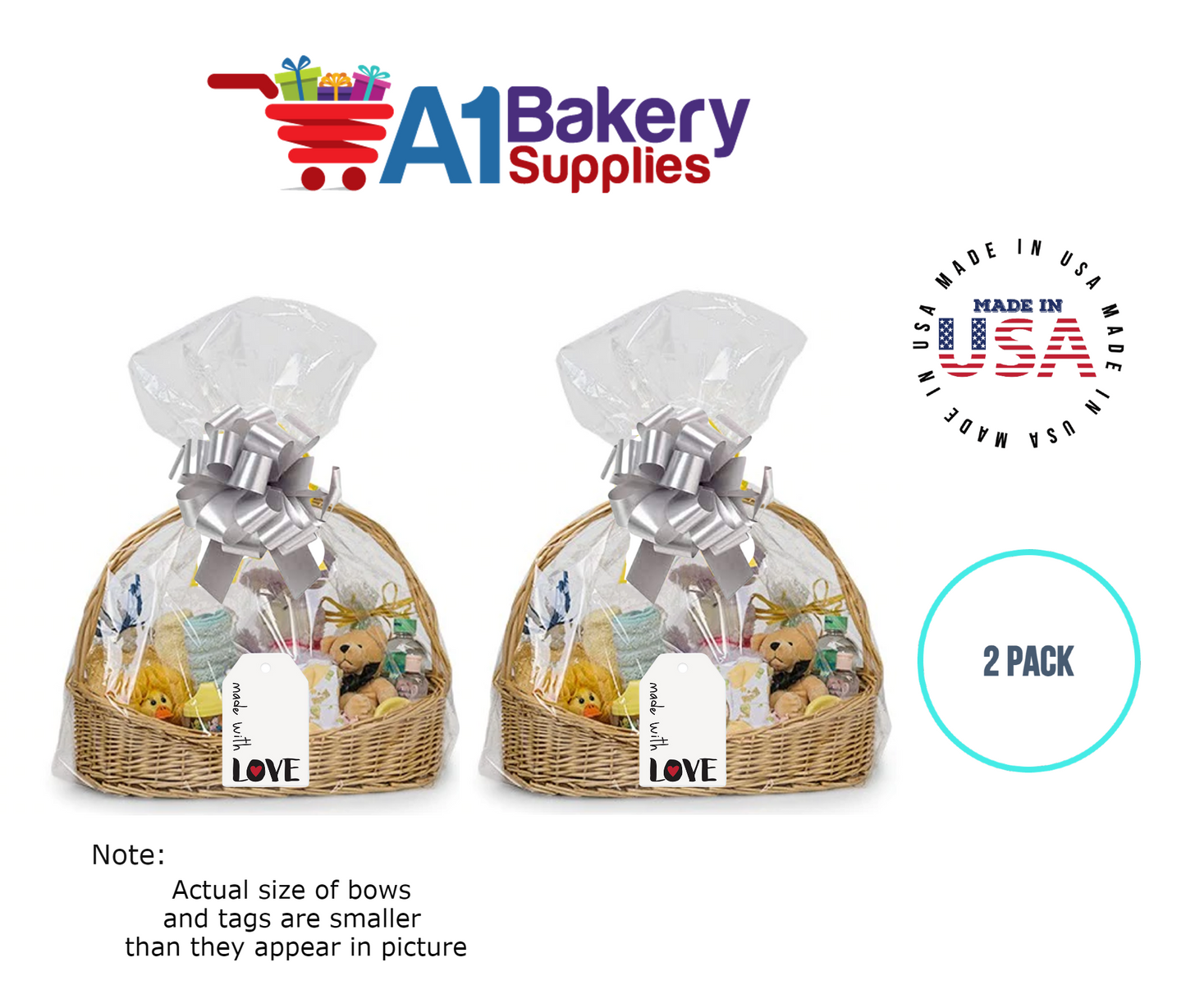 BOPP Sealable Cellophane Bags and Clear Gift Basket Wrap Packaging, 24 in x 30 in, Clear Cello Wrapping for Baby Shower, Wedding Party, or Event Giveaways, 2 Pack