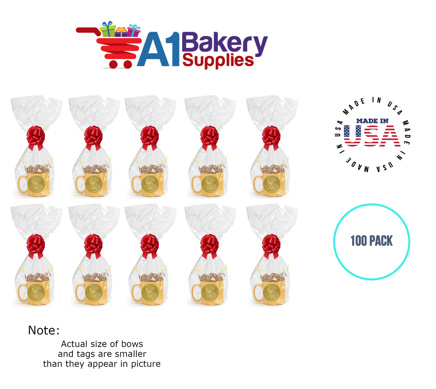 BOPP Sealable Cellophane Bags and Clear Gift Basket Wrap Packaging, 9 in x 20 in, Clear Cello Wrapping for Baby Shower, Wedding Party, or Event Giveaways, 100 Pack