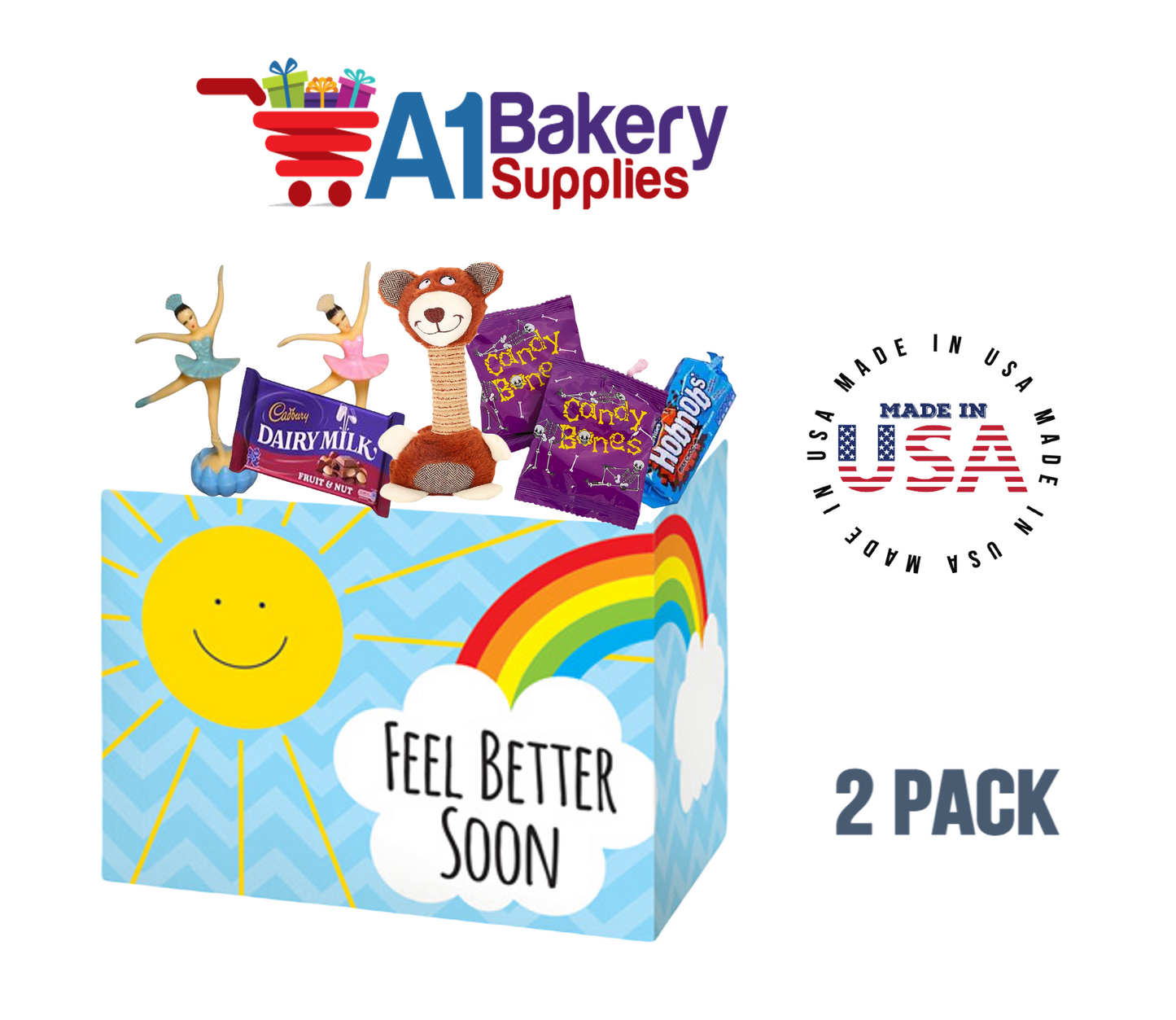 Feel Better Sunshine Basket Box, Theme Gift Box, Small 6.75 (Length) x 4 (Width) x 5 (Height), 2 Pack