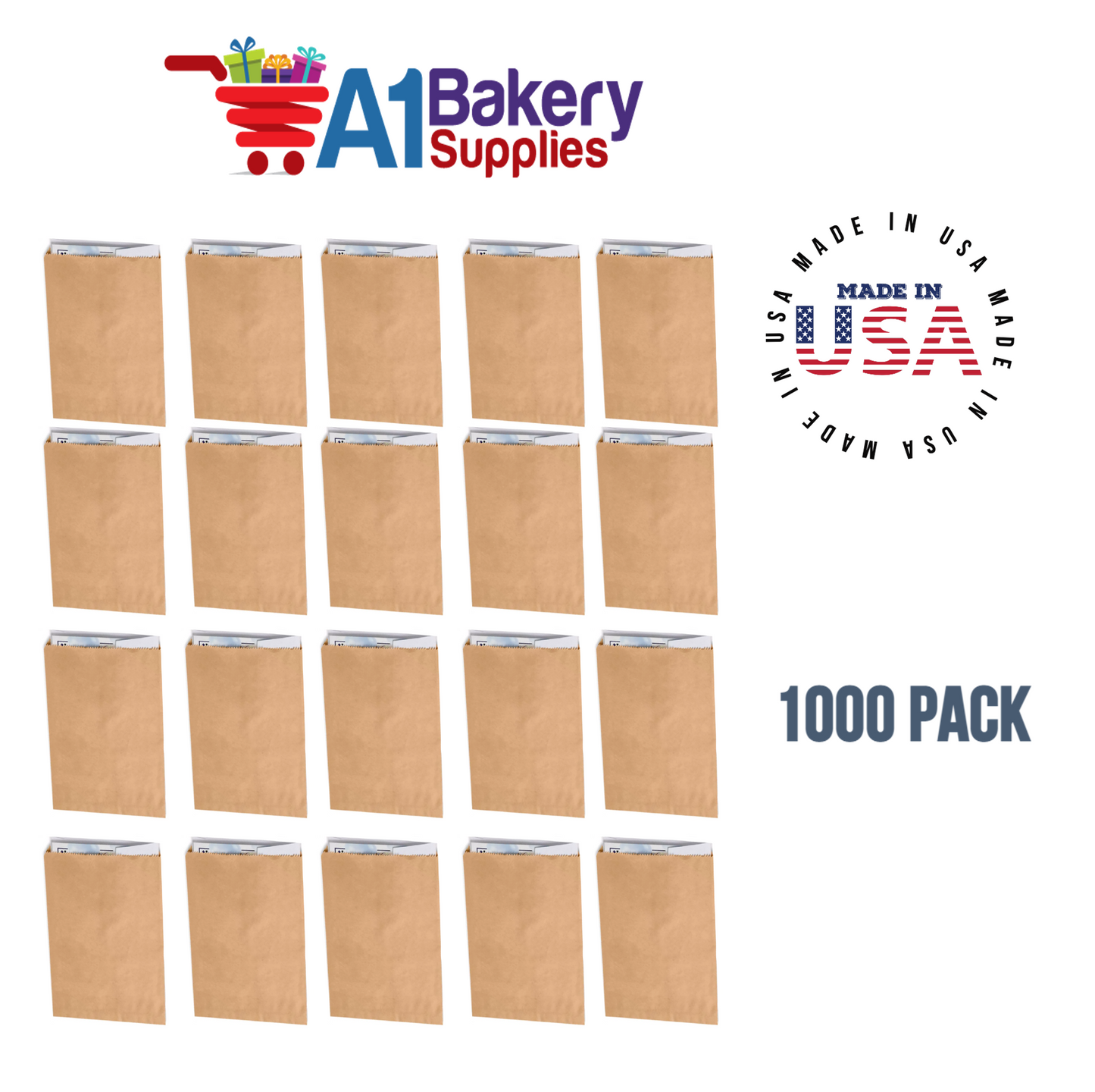 Kraft Flat Merchandise Bags, Medium, 1000 Pack - 6-1/4"x9-1/4"
