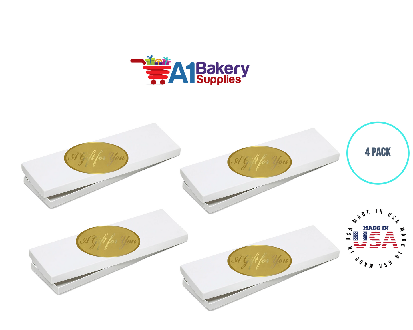 White Men's Tie Gift Boxes Socks Gift Boxes 4 pack with Gold Gift for You sticker