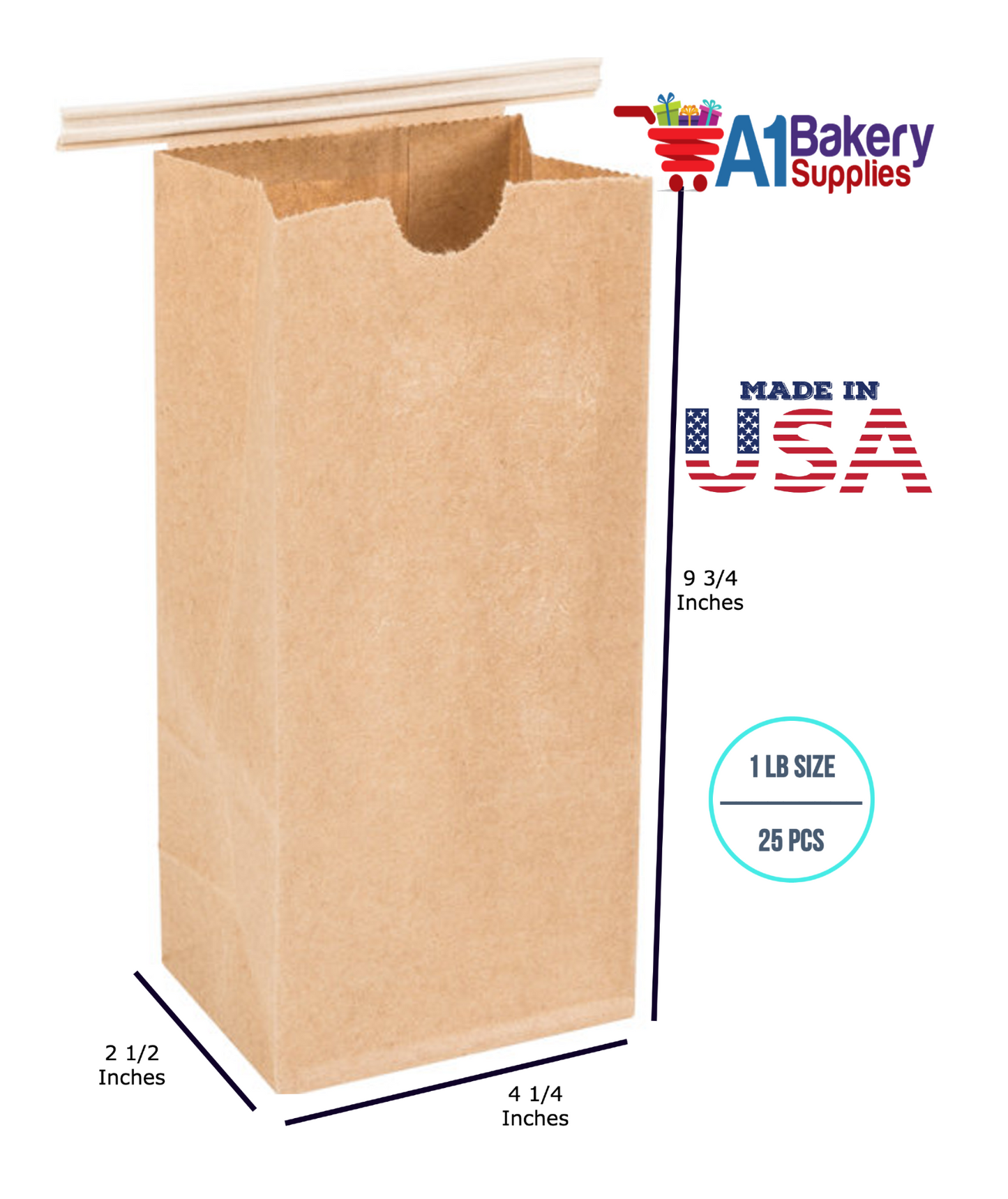 1 LB Size Brown No Window Tin Tie Bags 25 PCS Kraft Bakery Bags with No Window Resealable Tin Tie Tab Lock Poly-Lined Bags Kraft Paper Bags for Cookies, Coffee