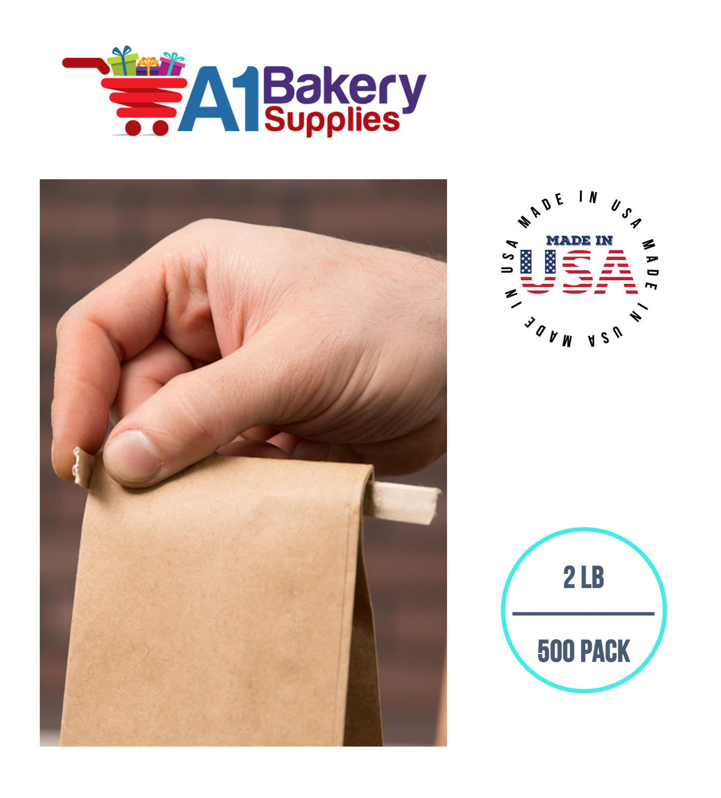 2LB Size Brown No Window Tin Tie Bags 500 PCS Kraft Bakery Bags with No Window Resealable Tin Tie Tab Lock Poly-Lined Bags Kraft Paper Bags for Cookies, Coffee