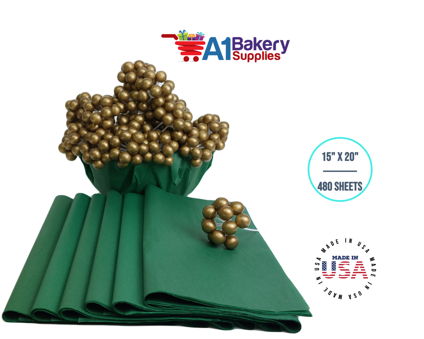 Green Bulk Tissue Paper 15 Inch x 20 Inch - 480 Sheets