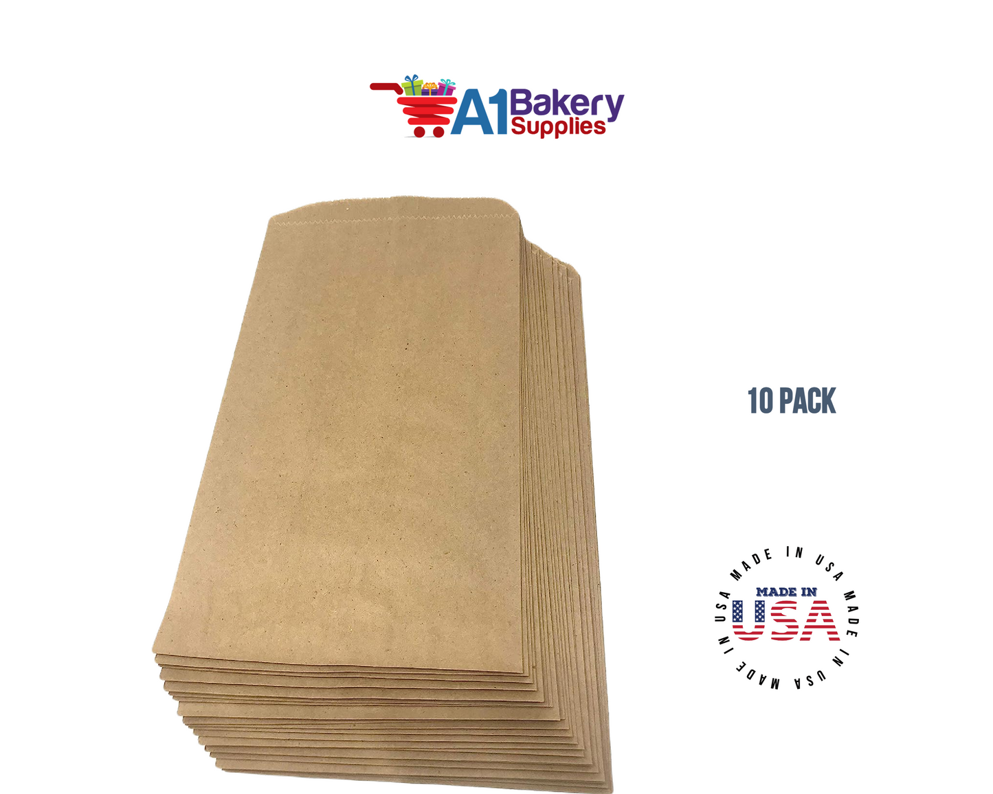 Kraft Brown Flat Paper Merchandise Bags 10 pack by A1 bakery supplies (8.5x11)