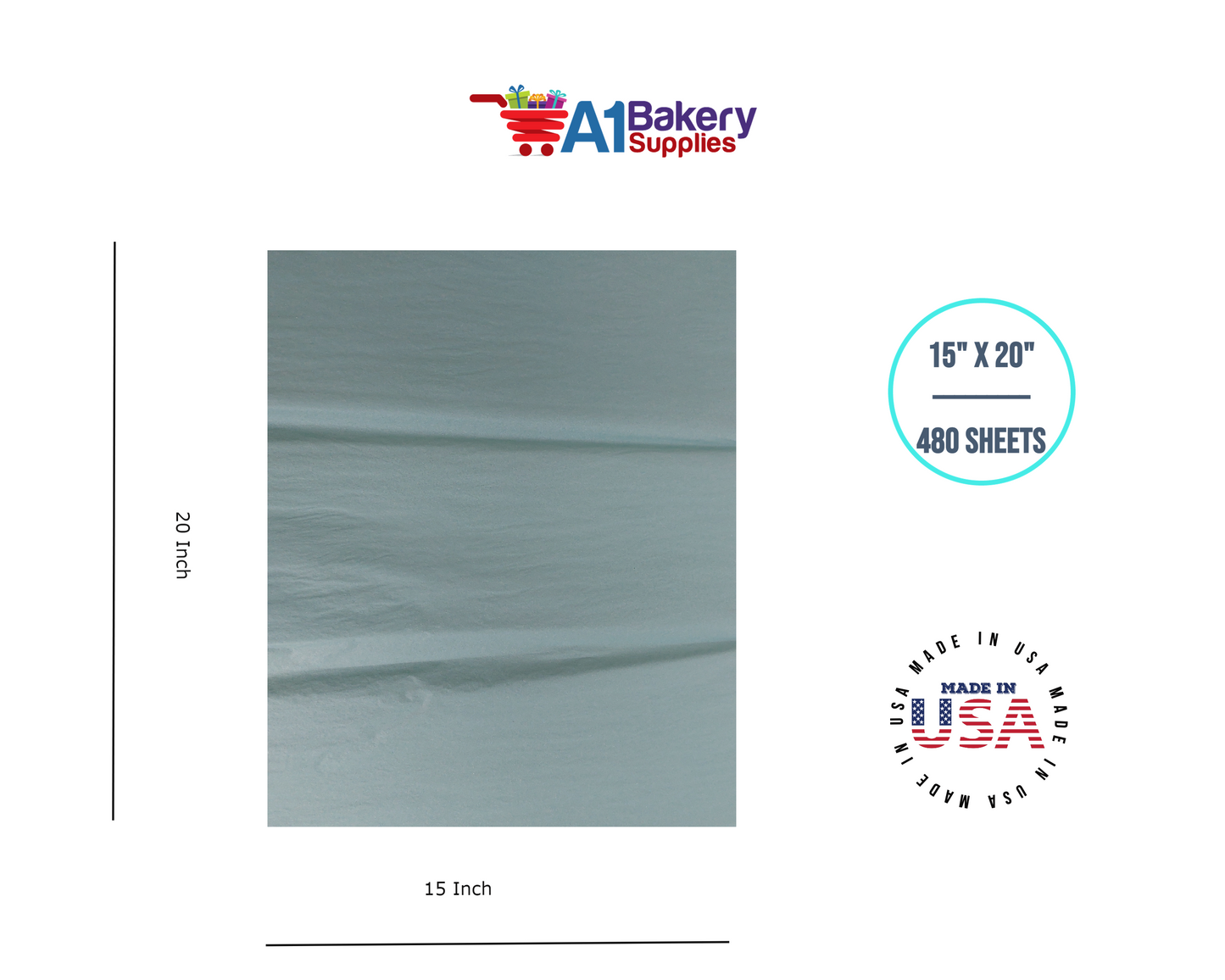 Blue Haze Tissue Paper Squares, Bulk 480 Sheets, Premium Gift Wrap and Art Supplies for Birthdays, Holidays, or Presents by A1BakerySupplies, Large 15 Inch x 20 Inch