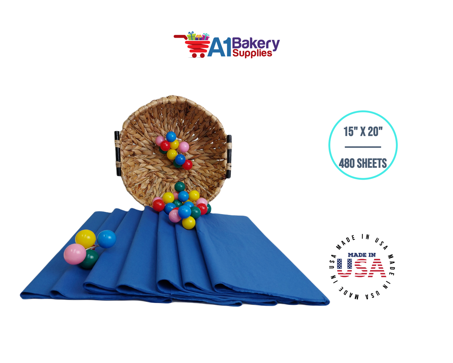 Dark Blue Tissue Paper Squares, Bulk 480 Sheets, Premium Gift Wrap and Art Supplies for Birthdays, Holidays, or Presents by A1BakerySupplies, Large 15 Inch x 20 Inch