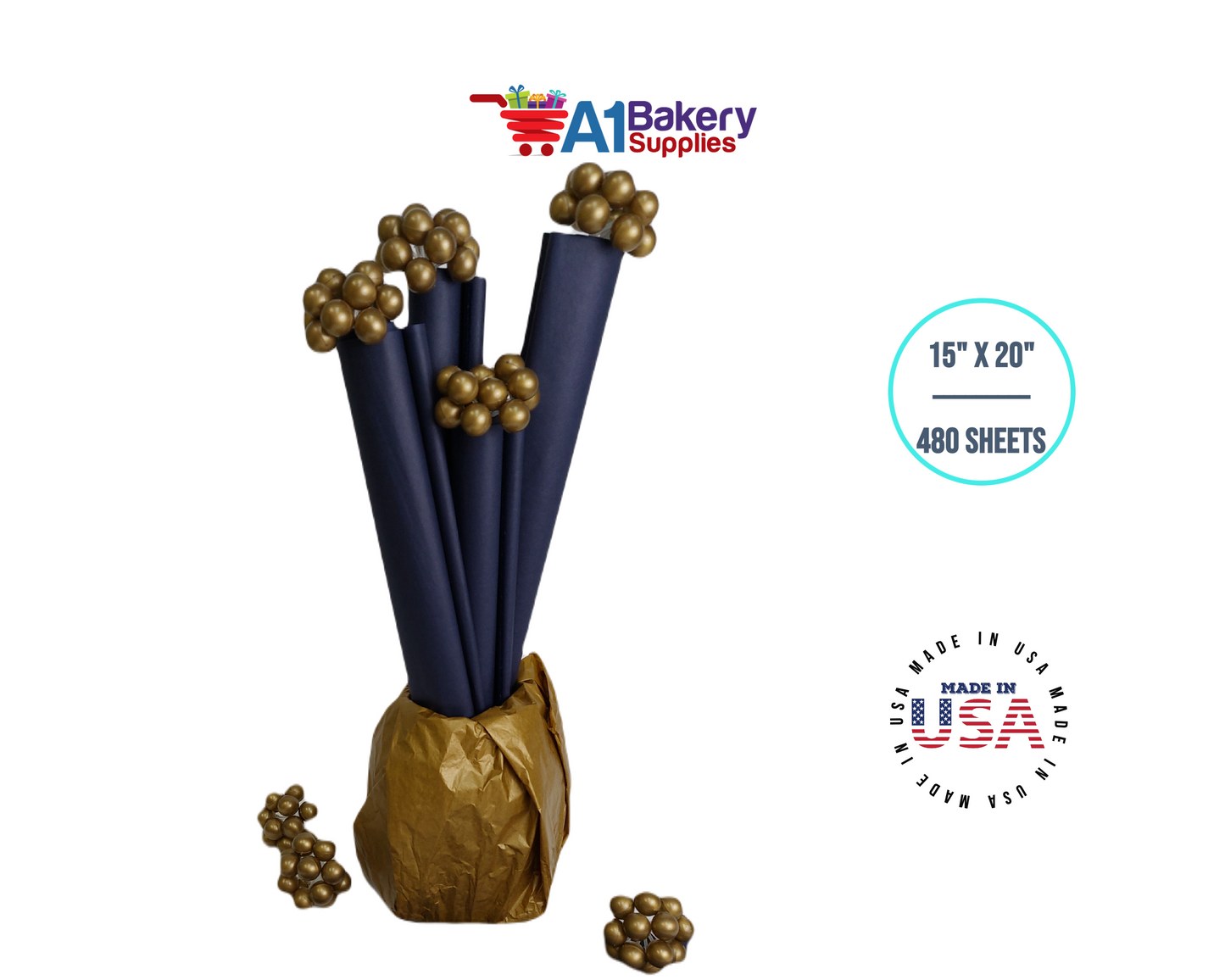 Navy Blue Tissue Paper Squares, Bulk 480 Sheets, Premium Gift Wrap and Art Supplies for Birthdays, Holidays, or Presents by A1BakerySupplies, Large 15 Inch x 20 Inch