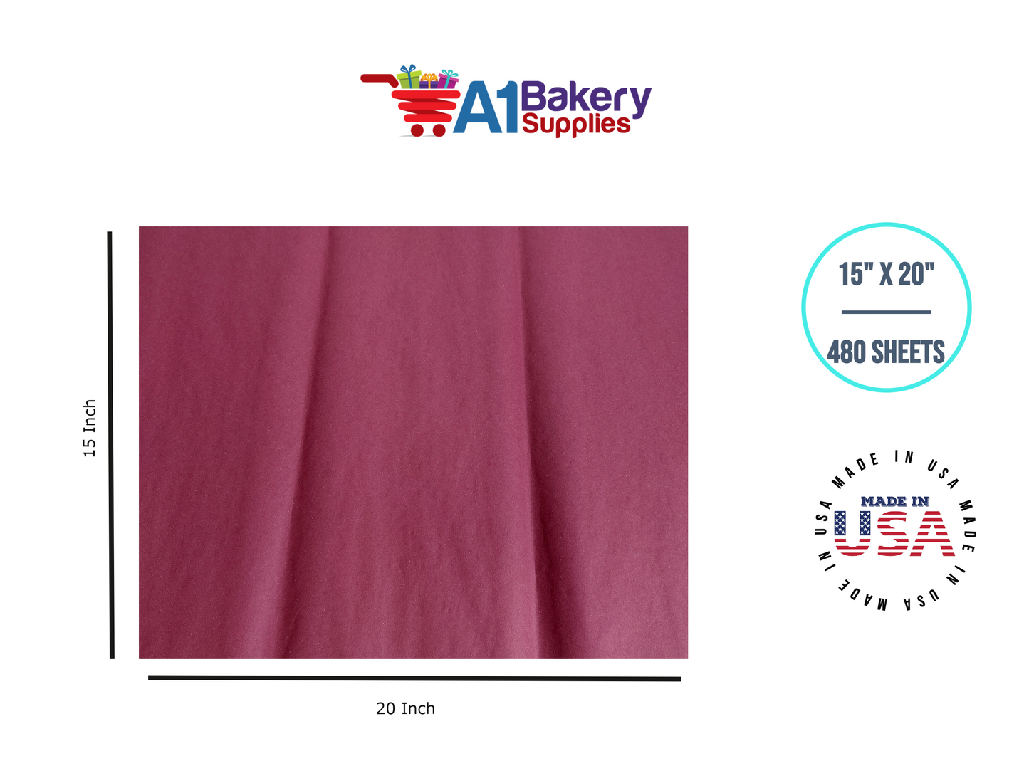 Burgundy Tissue Paper Squares, Bulk 480 Sheets, Premium Gift Wrap and Art Supplies for Birthdays, Holidays, or Presents by A1BakerySupplies, Large 15 Inch x 20 Inch