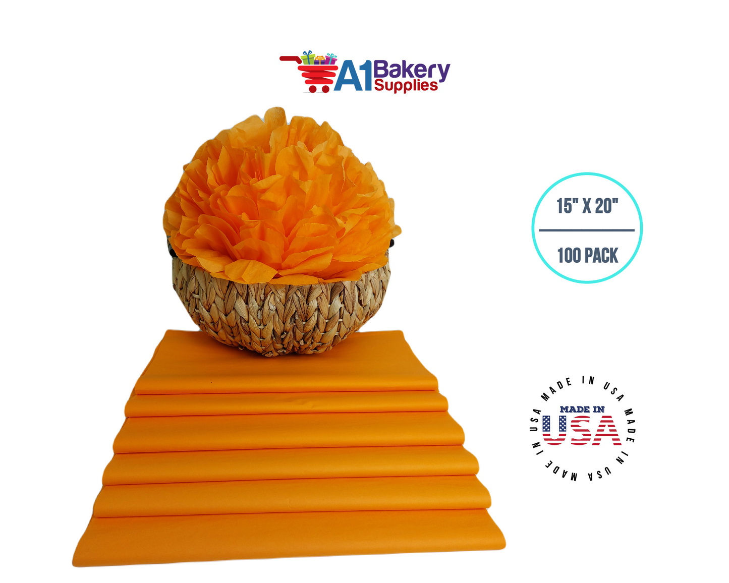 Tangerine Tissue Paper 15 Inch x 20 Inch - 100 Sheets