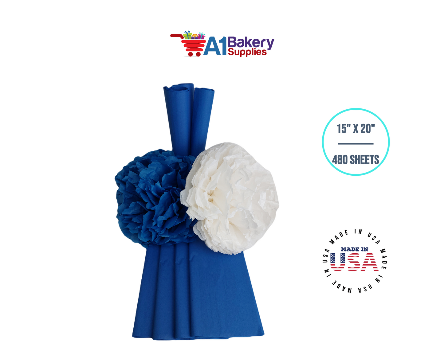 Dark Blue Tissue Paper Squares, Bulk 480 Sheets, Premium Gift Wrap and Art Supplies for Birthdays, Holidays, or Presents by A1BakerySupplies, Large 15 Inch x 20 Inch