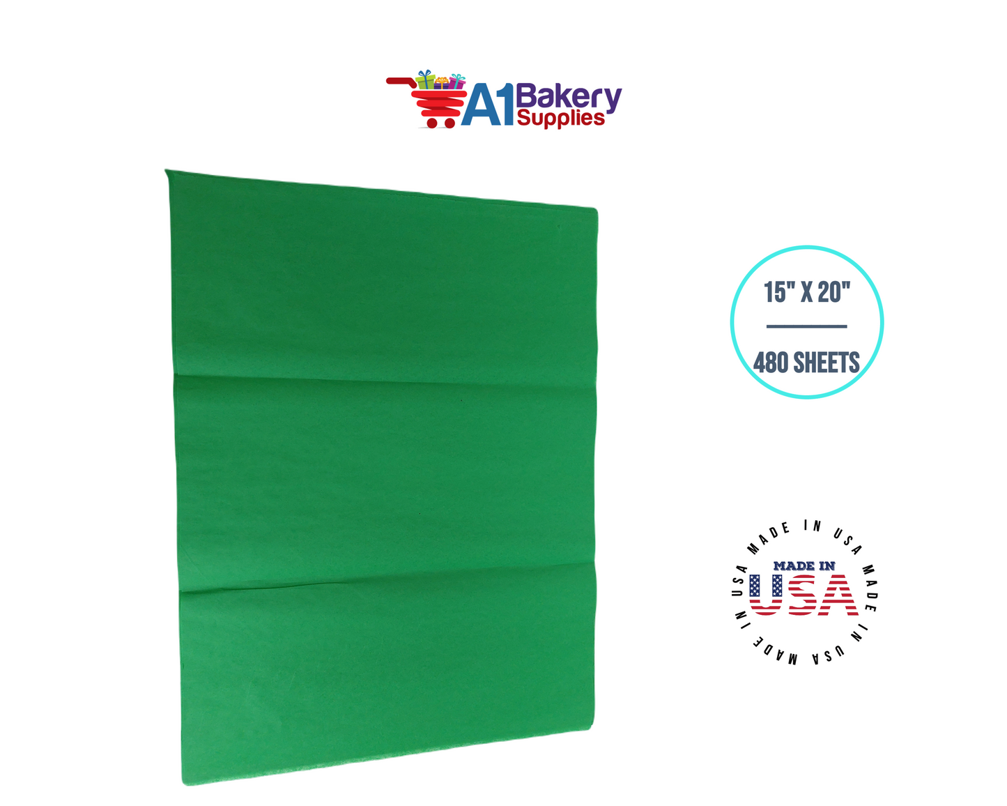 Kelly Green Tissue Paper Squares, Bulk 480 Sheets, Premium Gift Wrap and Art Supplies for Birthdays, Holidays, or Presents by A1BakerySupplies, Large 15 Inch x 20 Inch
