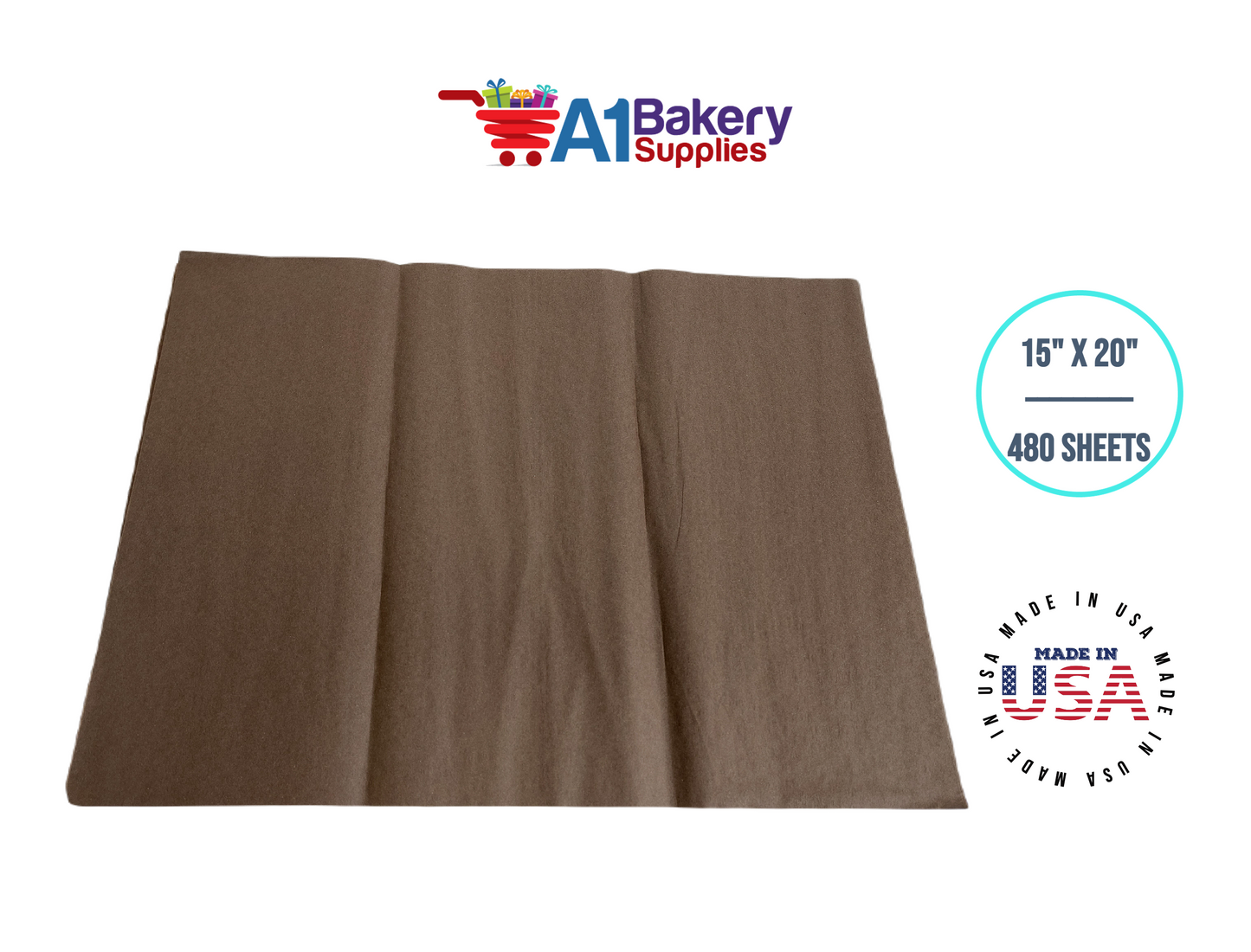 Chocolate Tissue Paper Squares, Bulk 480 Sheets, Premium Gift Wrap and Art Supplies for Birthdays, Holidays, or Presents by A1BakerySupplies, Large 15 Inch x 20 Inch