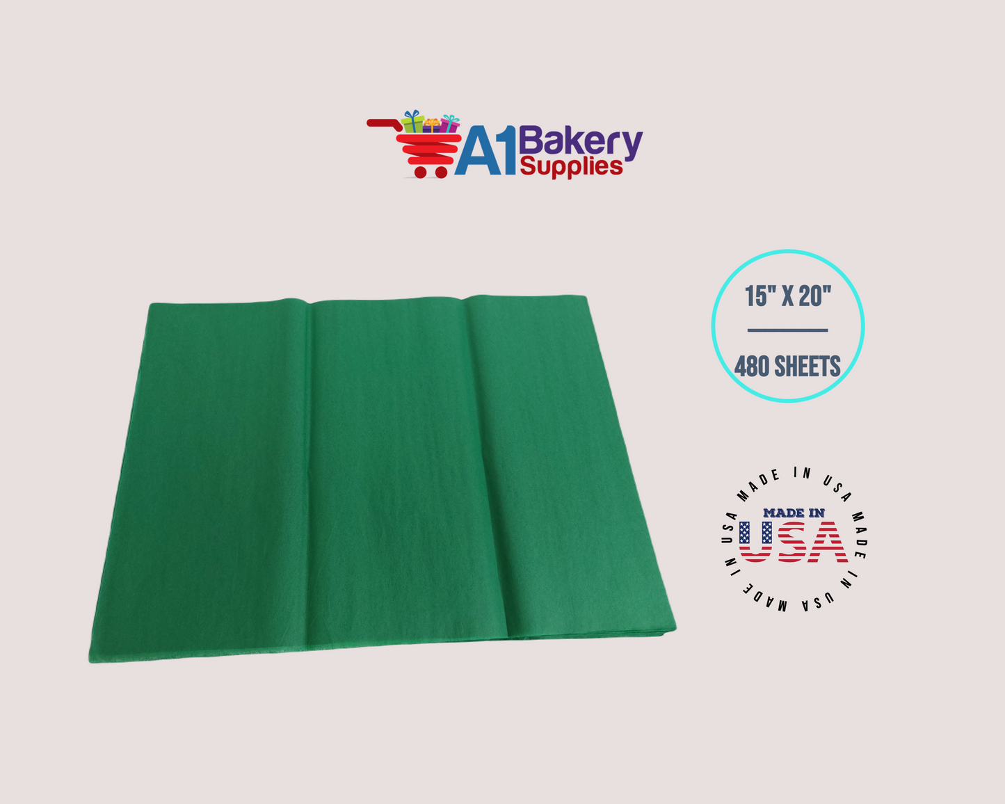 Emerald Green Tissue Paper Squares, Bulk 480 Sheets, Premium Gift Wrap and Art Supplies for Birthdays, Holidays, or Presents by A1BakerySupplies, Large 15 Inch x 20 Inch