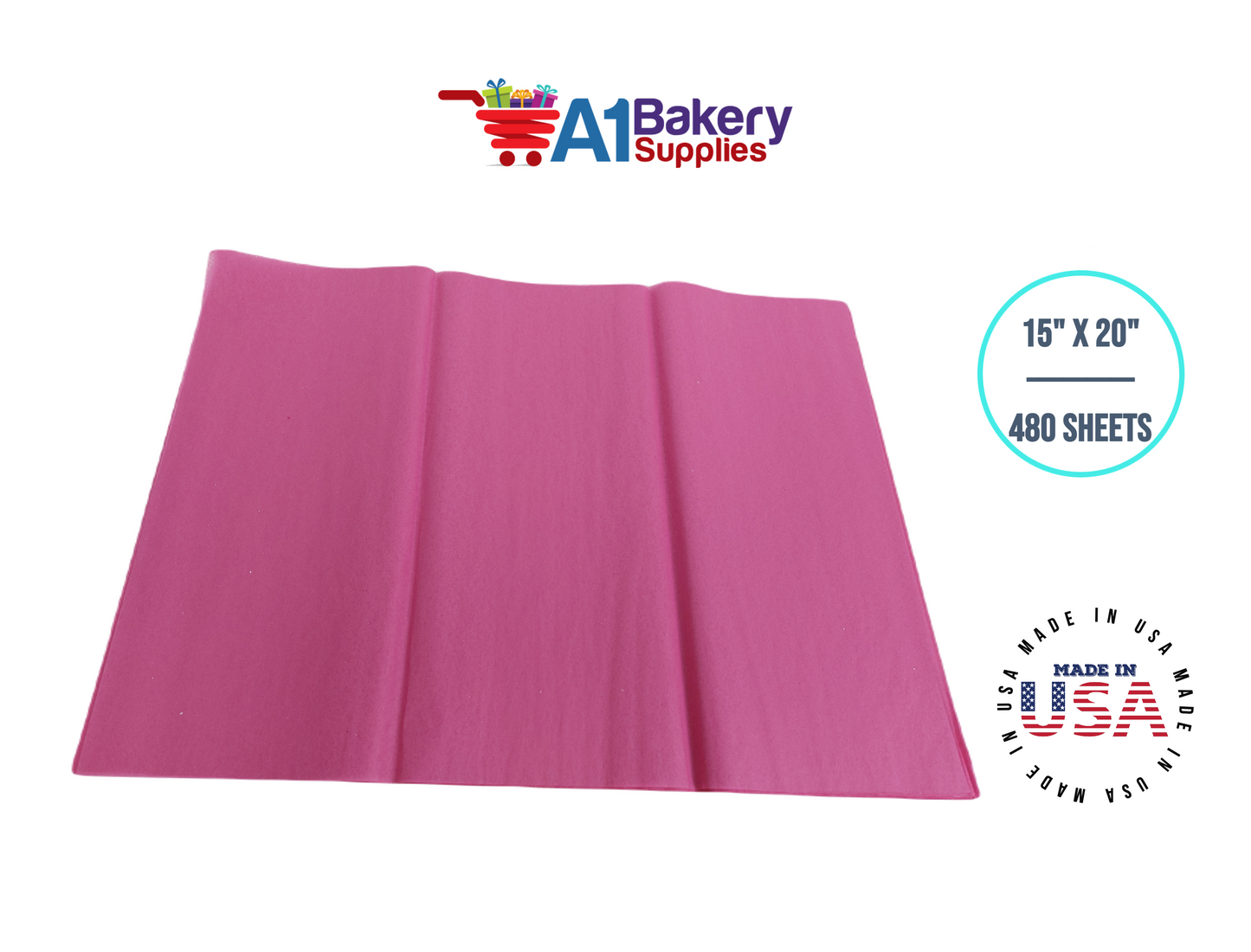 Cerise Pink Tissue Paper Squares, Bulk 480 Sheets, Premium Gift Wrap and Art Supplies for Birthdays, Holidays, or Presents by A1BakerySupplies, Large 15 Inch x 20 Inch