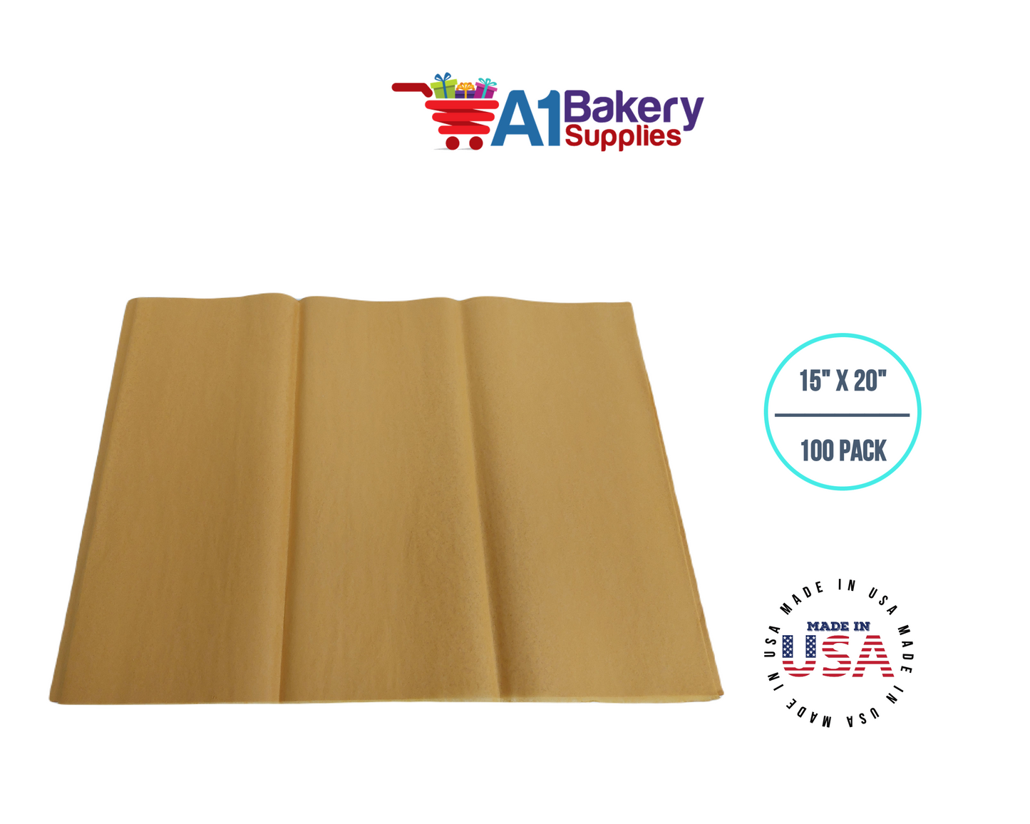 Noble gold Tissue Paper Squares, Bulk 100 Sheets, Premium Gift Wrap and Art Supplies for Birthdays, Holidays, or Presents by A1BakerySupplies, Large 15 Inch x 20 Inch